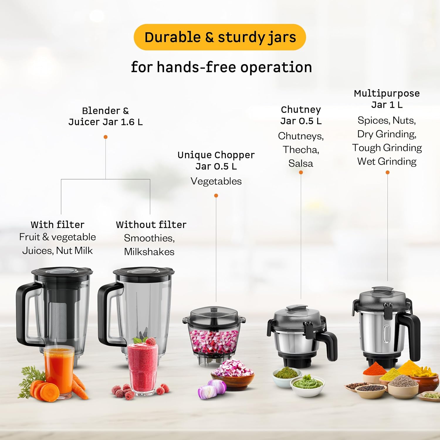 Atomberg Zenova Fresh Juicer Mixer Grinder | Coarse Mode for Silbatta-like Texture | Intelligent BLDC Motor | Safety Features |4 Jars including Chopper & Juicer Jar | Hands-Free Operation | Misty Teal - View 3