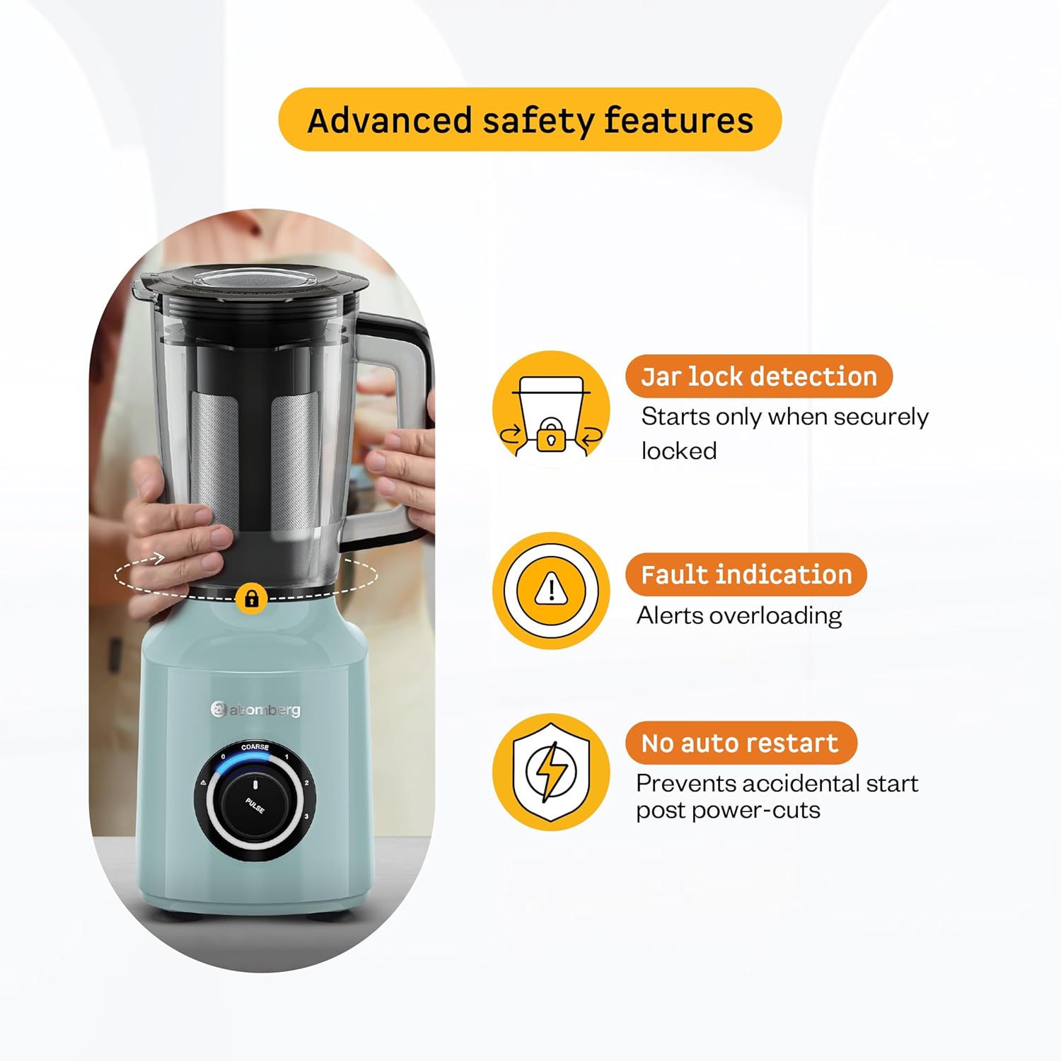 Atomberg Zenova Fresh Juicer Mixer Grinder | Coarse Mode for Silbatta-like Texture | Intelligent BLDC Motor | Safety Features |4 Jars including Chopper & Juicer Jar | Hands-Free Operation | Misty Teal - View 4