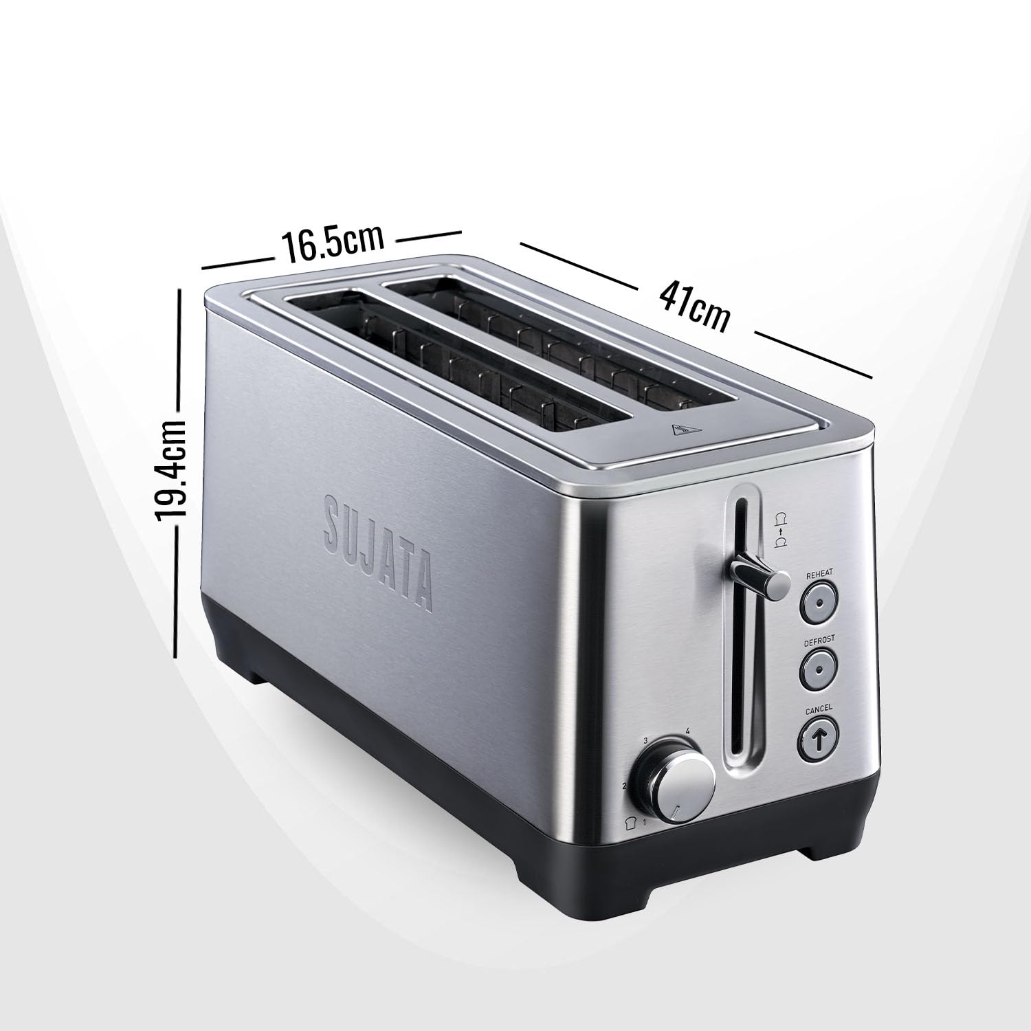Sujata 1500 W Pop-up 4 Slice Stainless Steel PT12 Toaster | 7 Heating Modes | Cool Touch | Reheat and Defrost Function | High Lift Toast | Extra Wide Toast Slot - View 3