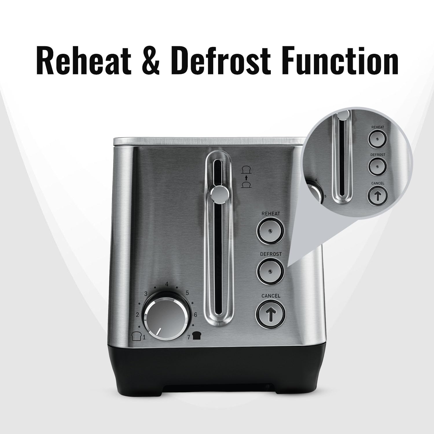 Sujata 1500 W Pop-up 4 Slice Stainless Steel PT12 Toaster | 7 Heating Modes | Cool Touch | Reheat and Defrost Function | High Lift Toast | Extra Wide Toast Slot - View 7