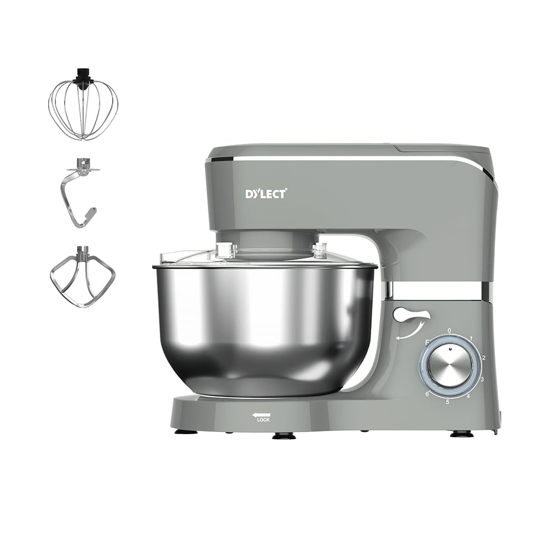 DYLECT® ArtiMix Stand Mixer for Home | 1900W Powerful Motor | 5.5L Removeable Bowl | 6 Speed + Fermentation Function | Dough Hook, Whisk, Beater & Splash Guard | Anti-Skid Design | Robust Metal Gears