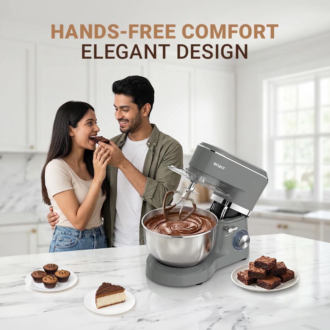DYLECT® ArtiMix Stand Mixer for Home | 1900W Powerful Motor | 5.5L Removeable Bowl | 6 Speed + Fermentation Function | Dough Hook, Whisk, Beater &amp; Splash Guard | Anti-Skid Design | Robust Metal Gears - View 4