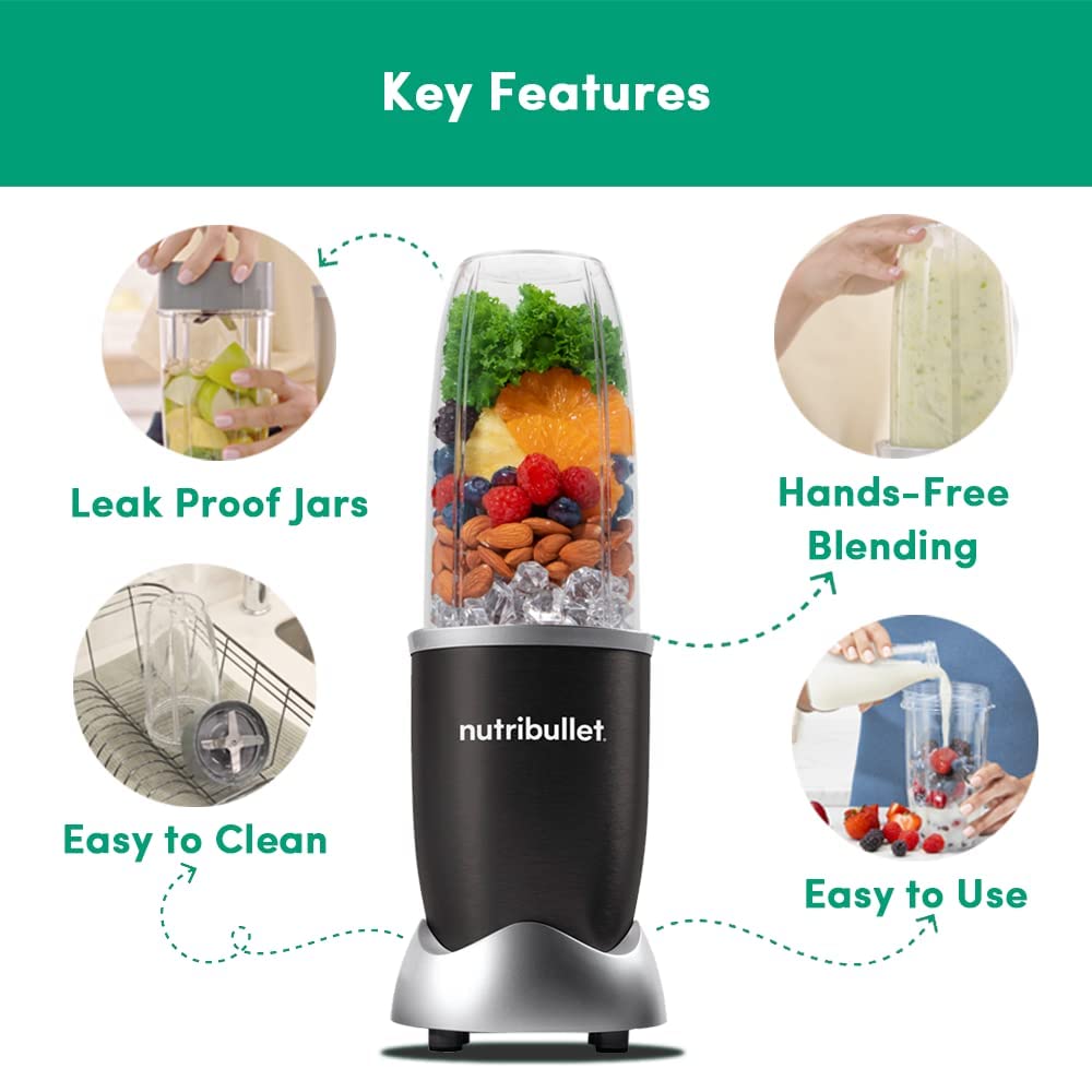 Nutribullet Pro 900W Black, 12 Pcs Set, USA #1 Mixer/Grinder/Smoothie Maker, "The Original Nutribullet", Best Blender, Food Processor, 3 Unbreakable Jars, 2 Blade Sets(Wet & Dry), 900W, 2 Yrs Warranty - View 2