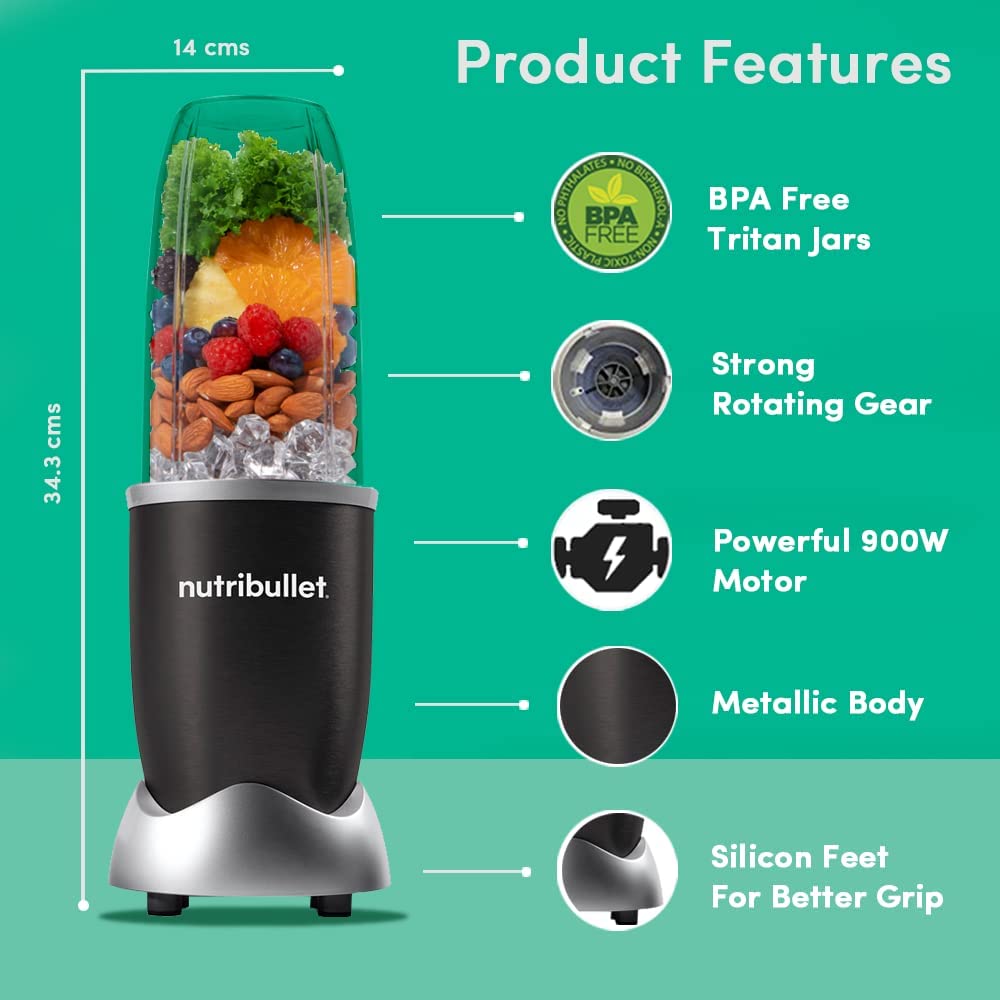 Nutribullet Pro 900W Black, 12 Pcs Set, USA #1 Mixer/Grinder/Smoothie Maker, "The Original Nutribullet", Best Blender, Food Processor, 3 Unbreakable Jars, 2 Blade Sets(Wet & Dry), 900W, 2 Yrs Warranty - View 3