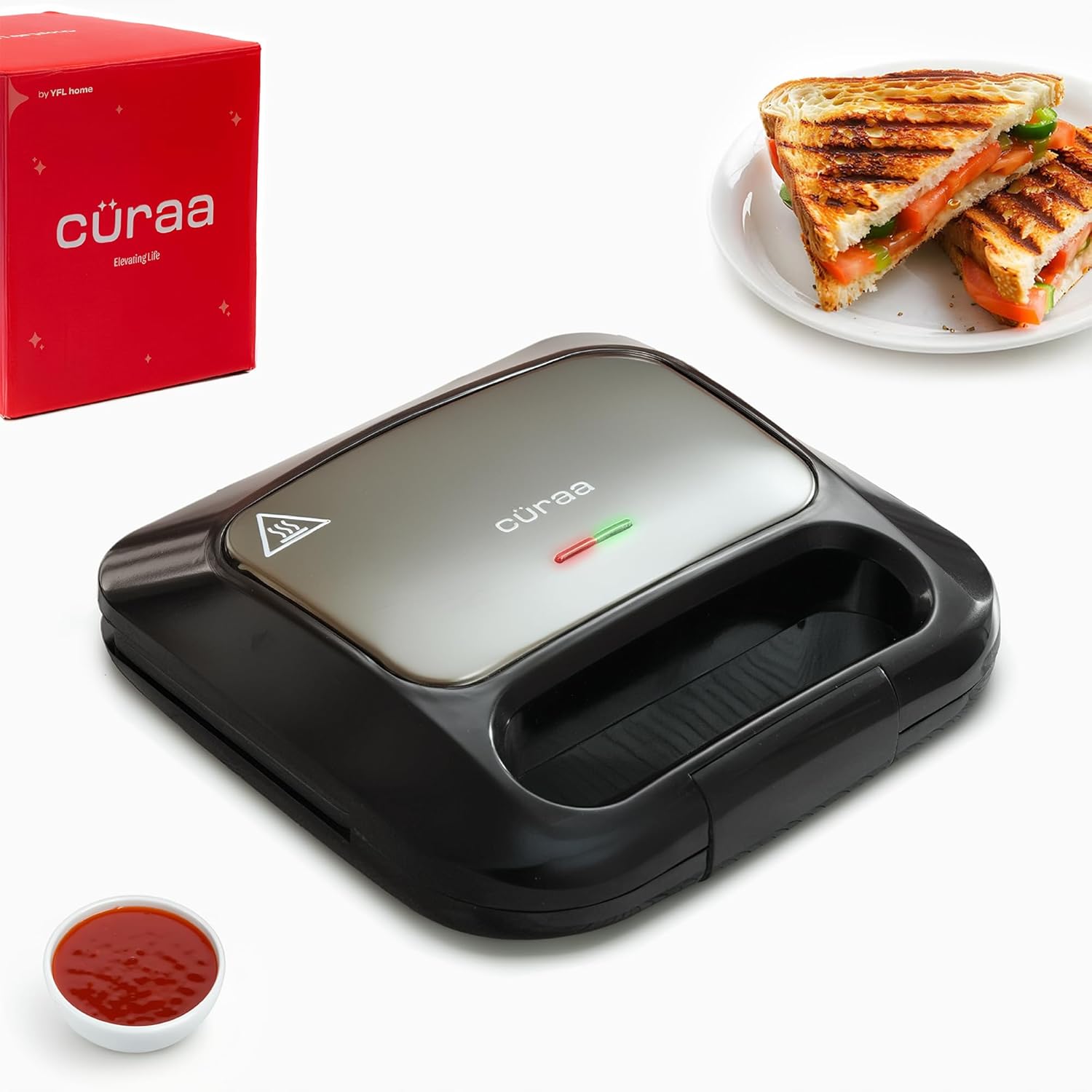 CÜRAA Grill Neo Electric Sandwich Griller & Toaster | By Celebrity Chef Sanjyot Keer | Non-Stick, 2-Slice, 1000W | 2 Yr Warranty