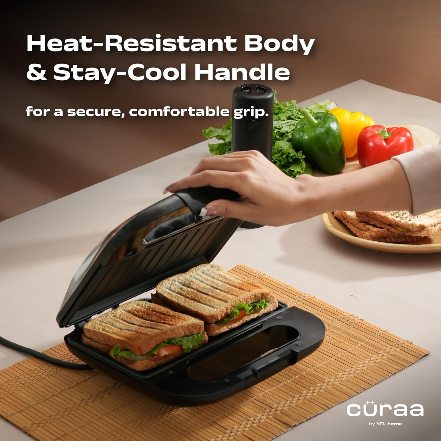 CÜRAA Grill Neo Electric Sandwich Griller & Toaster | By Celebrity Chef Sanjyot Keer | Non-Stick, 2-Slice, 1000W | 2 Yr Warranty - View 4