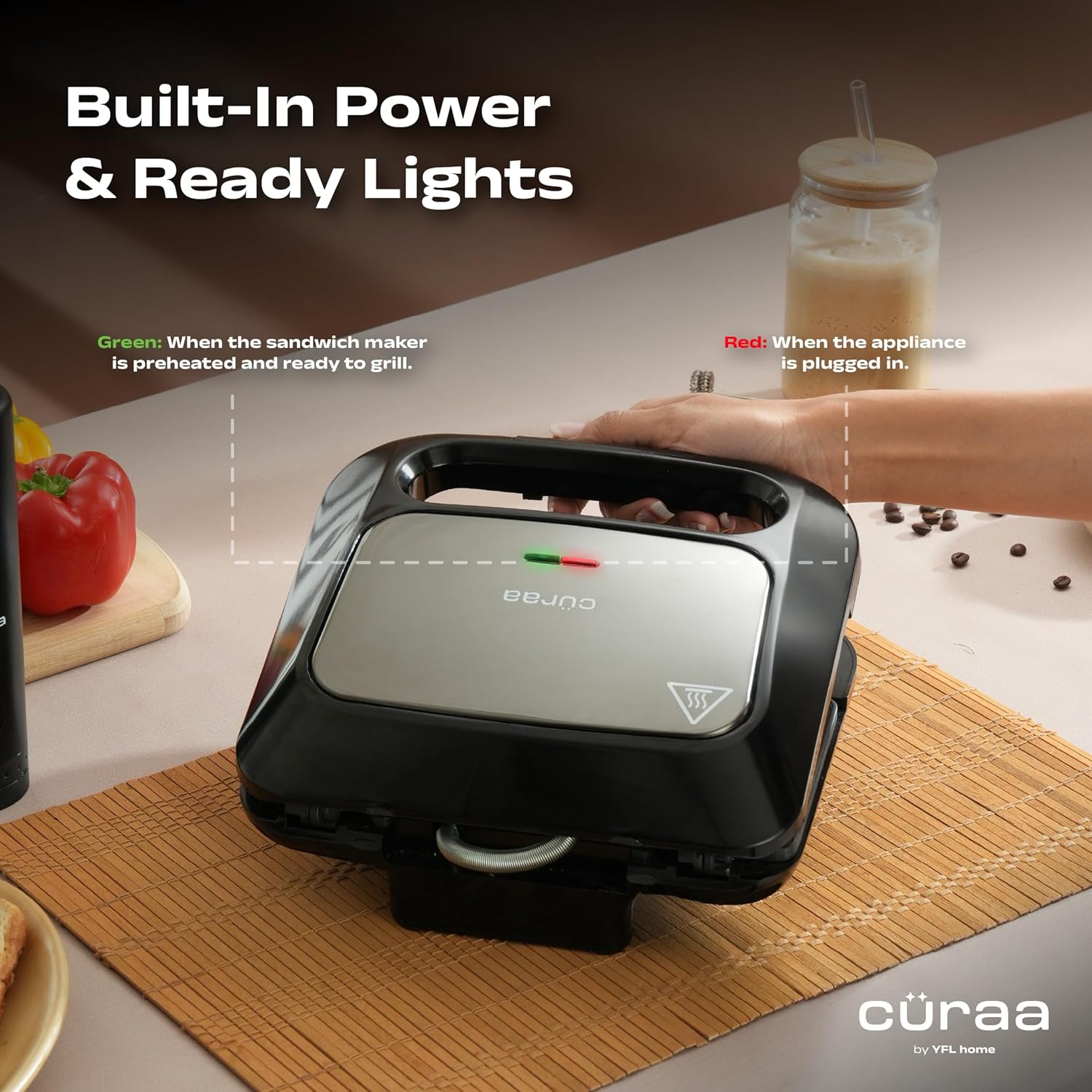 CÜRAA Grill Neo Electric Sandwich Griller & Toaster | By Celebrity Chef Sanjyot Keer | Non-Stick, 2-Slice, 1000W | 2 Yr Warranty - View 5