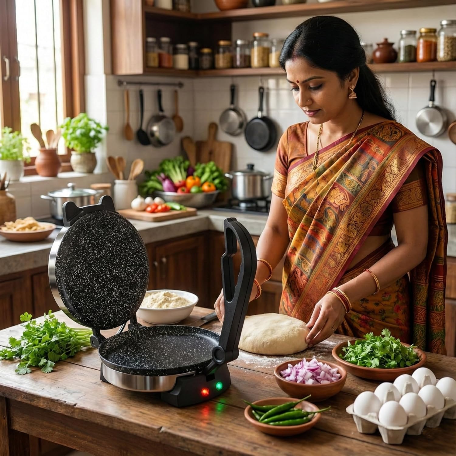 ISILER Roti Maker 950W Electric Multi Maker Automatic with 8.5 Inch Cooking Plate Non-Stick Coating Cool Touch Handle Fast Heating 1 Year Warranty - View 5