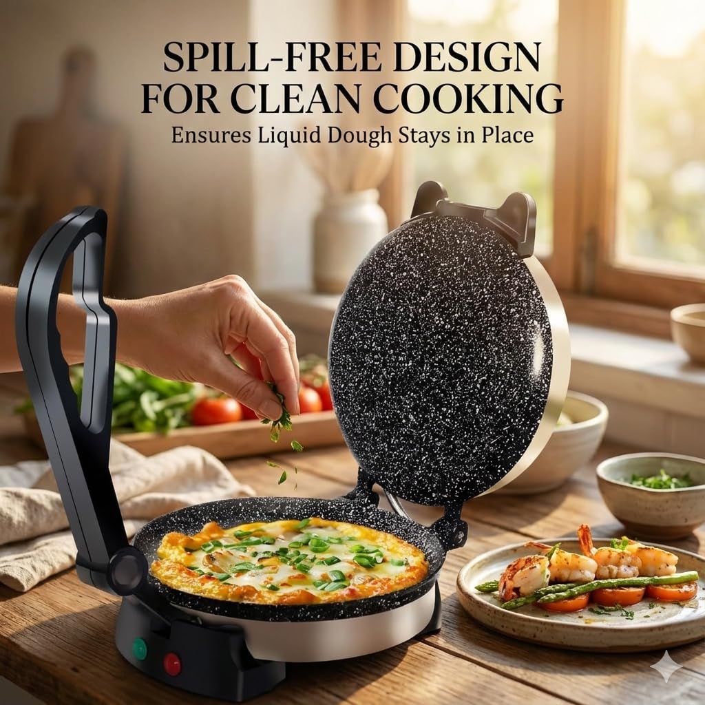 ISILER Roti Maker 950W Electric Multi Maker Automatic with 8.5 Inch Cooking Plate Non-Stick Coating Cool Touch Handle Fast Heating 1 Year Warranty - View 6
