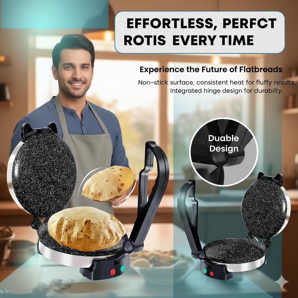 ISILER Roti Maker 950W Electric Multi Maker Automatic with 8.5 Inch Cooking Plate Non-Stick Coating Cool Touch Handle Fast Heating 1 Year Warranty - View 7