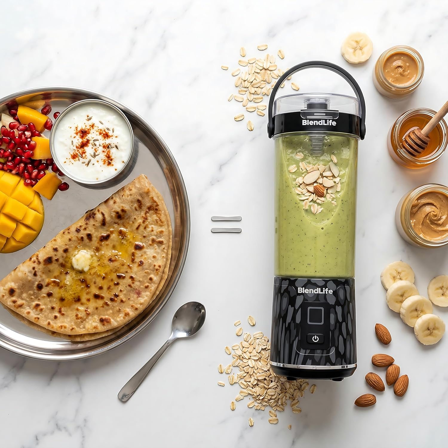BlendLife NOVA Portable Blender | Smoothie Maker for Gym & Travel | 600ml | 12 Blades | 7.4V | Inbuilt Sipper, Handle & Filter | Convertible Lid | USB Rechargeable | BIS Certified | Made in Bharat - View 2