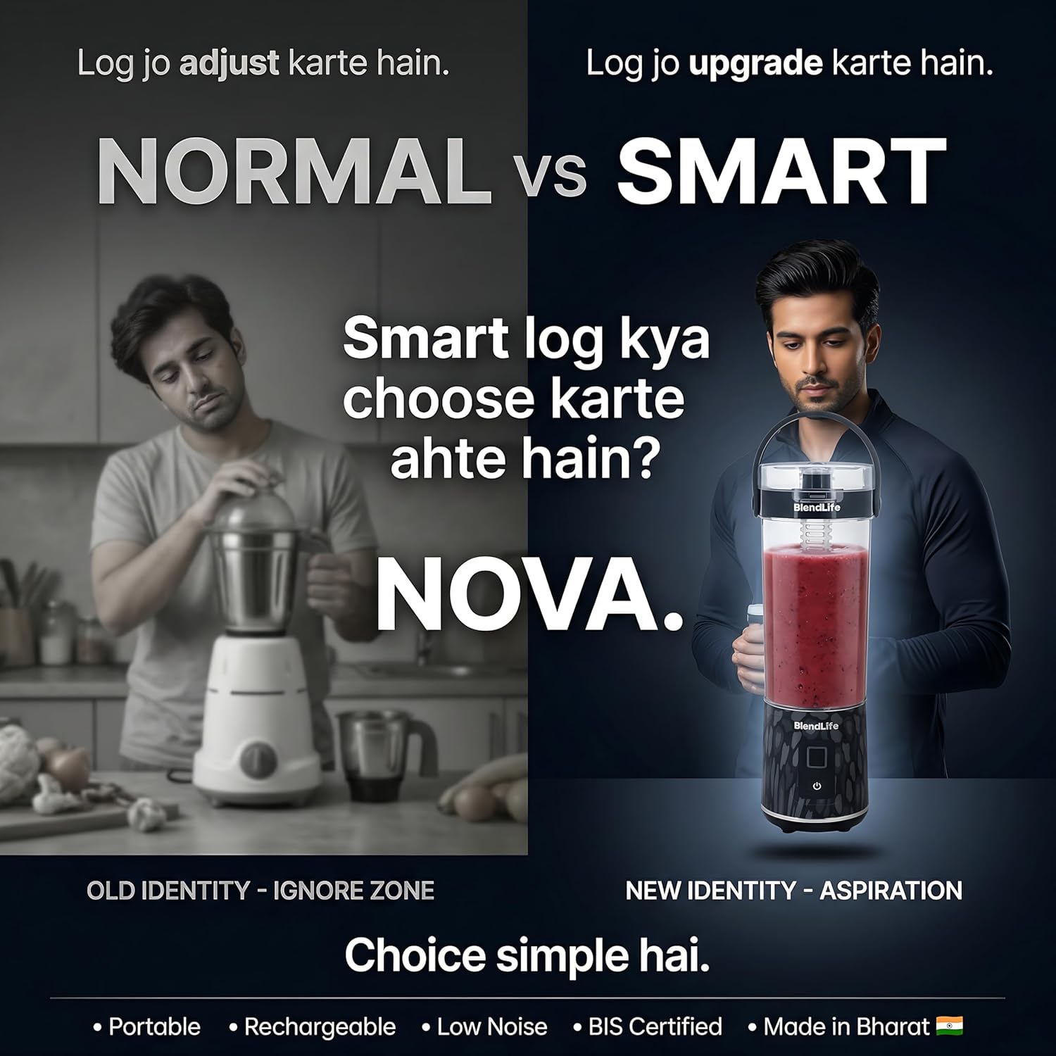 BlendLife NOVA Portable Blender | Smoothie Maker for Gym & Travel | 600ml | 12 Blades | 7.4V | Inbuilt Sipper, Handle & Filter | Convertible Lid | USB Rechargeable | BIS Certified | Made in Bharat - View 9