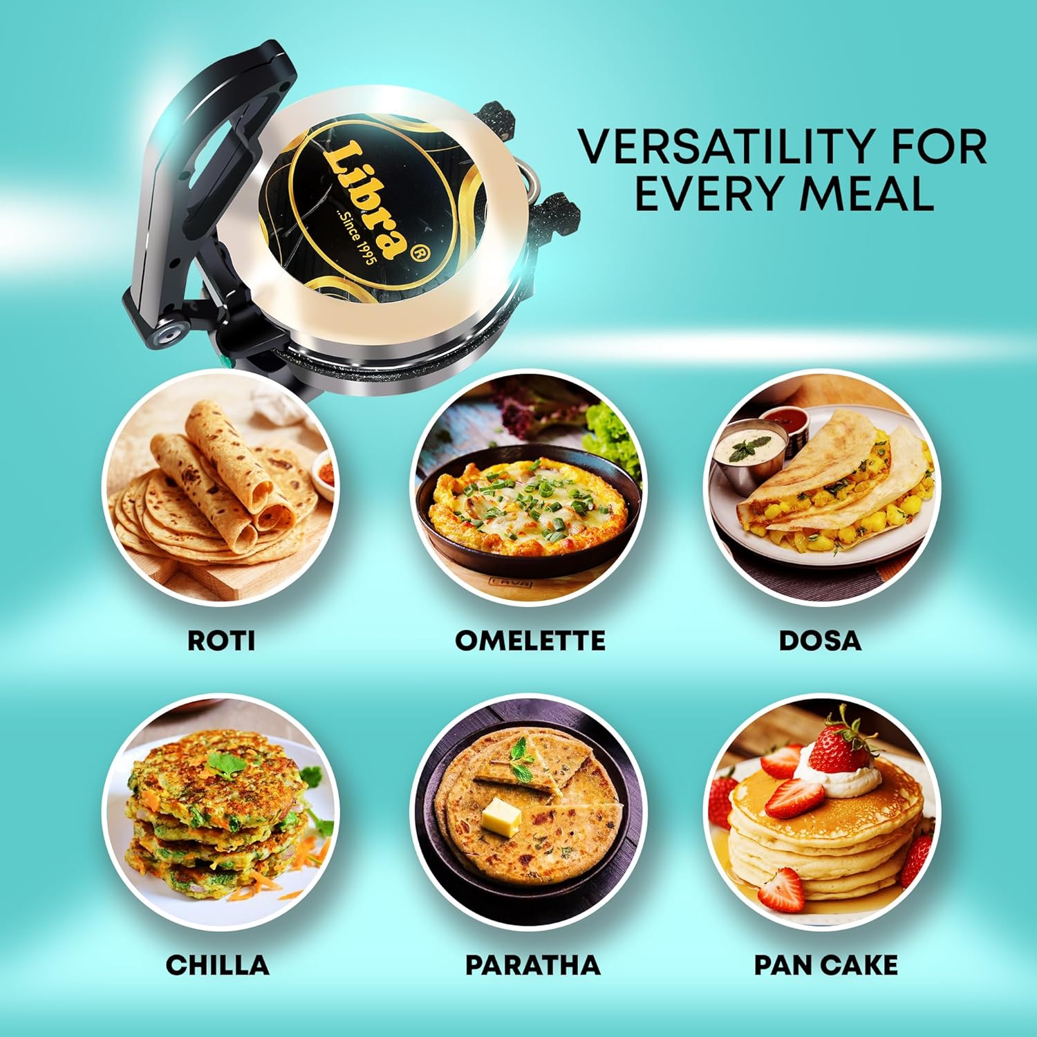 Libra Roti Maker Machine - Electric Roti Maker with Non-Stick 8.5inch Plates and Durable Handle, Auto Temperature Control Chapati Maker Machine with Indicator Lights, 950 Watts, Silver - View 4