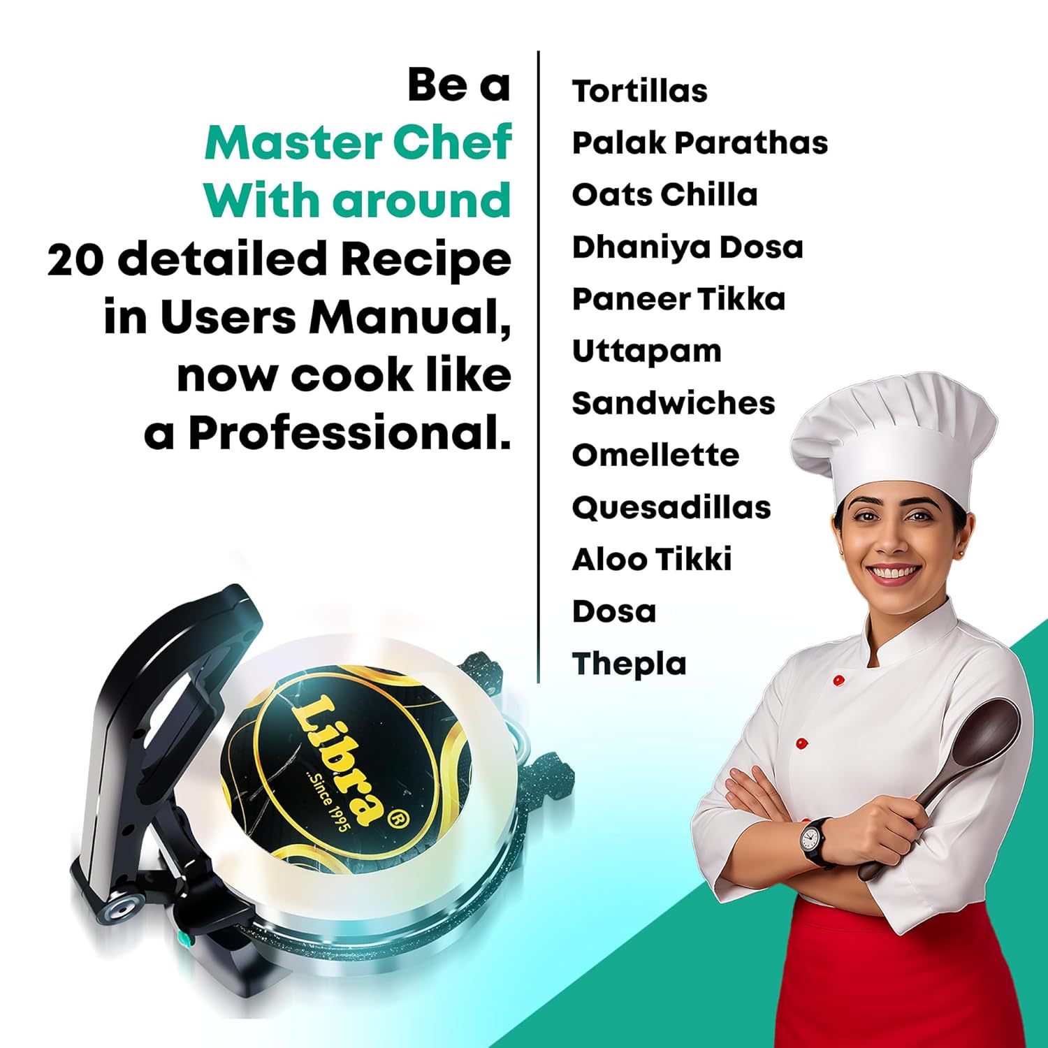 Libra Roti Maker Machine - Electric Roti Maker with Non-Stick 8.5inch Plates and Durable Handle, Auto Temperature Control Chapati Maker Machine with Indicator Lights, 950 Watts, Silver - View 5