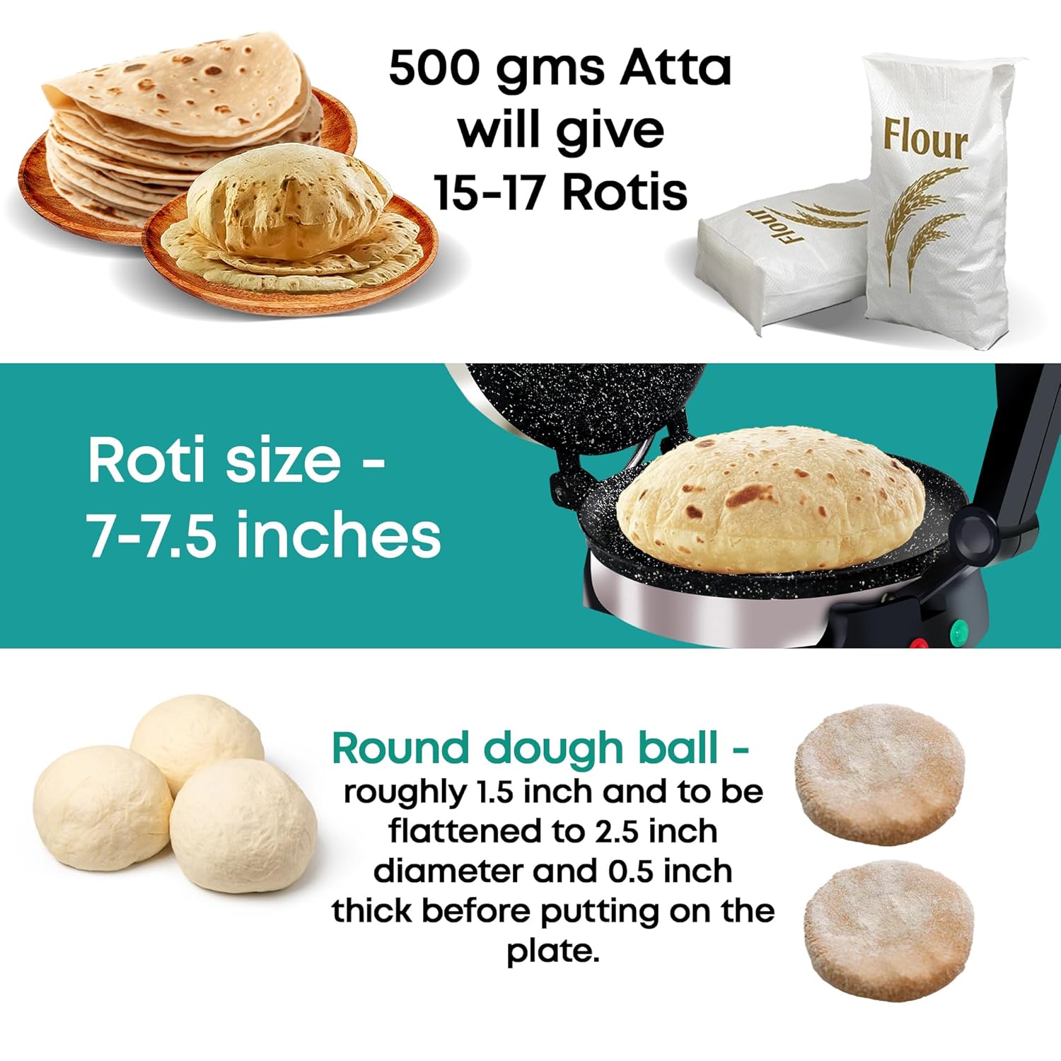 Libra Roti Maker Machine - Electric Roti Maker with Non-Stick 8.5inch Plates and Durable Handle, Auto Temperature Control Chapati Maker Machine with Indicator Lights, 950 Watts, Silver - View 7