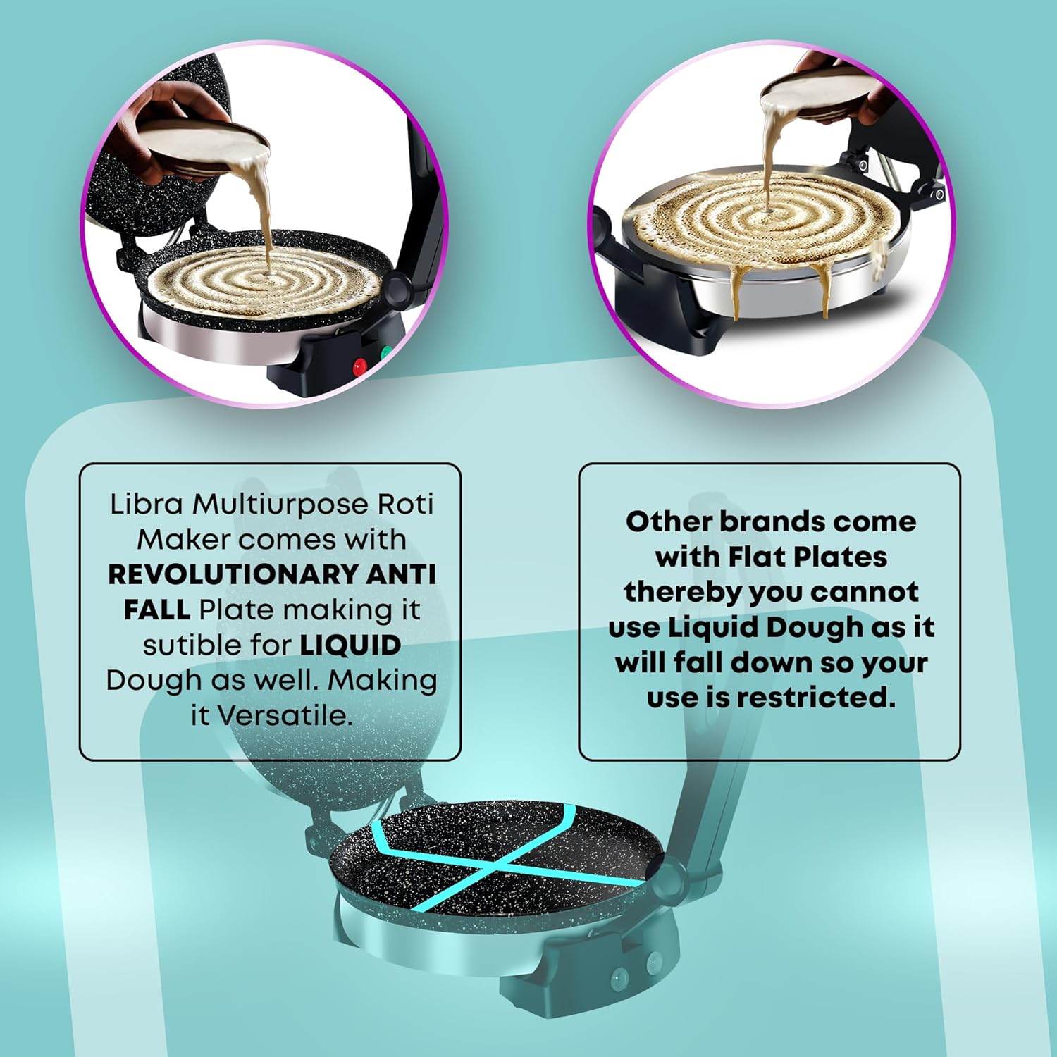 Libra Roti Maker Machine - Electric Roti Maker with Non-Stick 8.5inch Plates and Durable Handle, Auto Temperature Control Chapati Maker Machine with Indicator Lights, 950 Watts, Silver - View 9