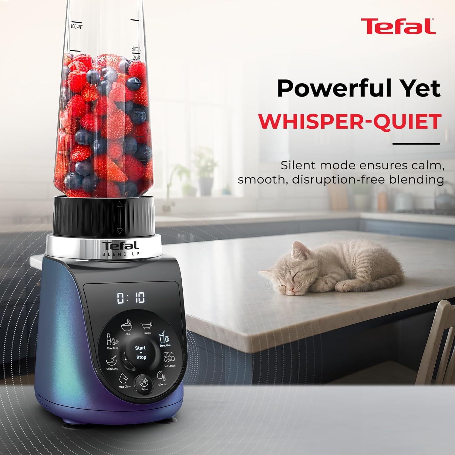 Tefal Blend Up,1000 watt,Powerful Blender, Quiet Mode, 6 Powelix Blades,8 Preset Programmes, Auto Cleaning,2Durable Bottles 0.7L & 0.4L, Smoothies, Protein Shakes, Cocktails, 2 yrs warranty - View 2