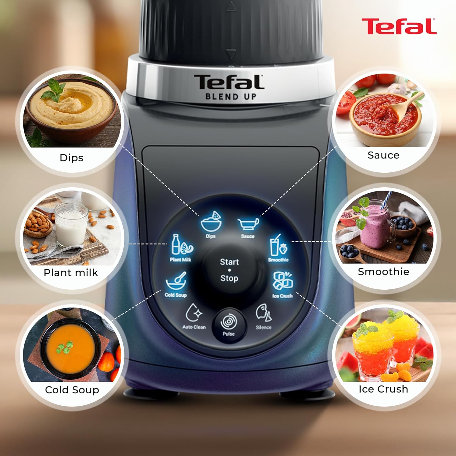 Tefal Blend Up,1000 watt,Powerful Blender, Quiet Mode, 6 Powelix Blades,8 Preset Programmes, Auto Cleaning,2Durable Bottles 0.7L & 0.4L, Smoothies, Protein Shakes, Cocktails, 2 yrs warranty - View 3