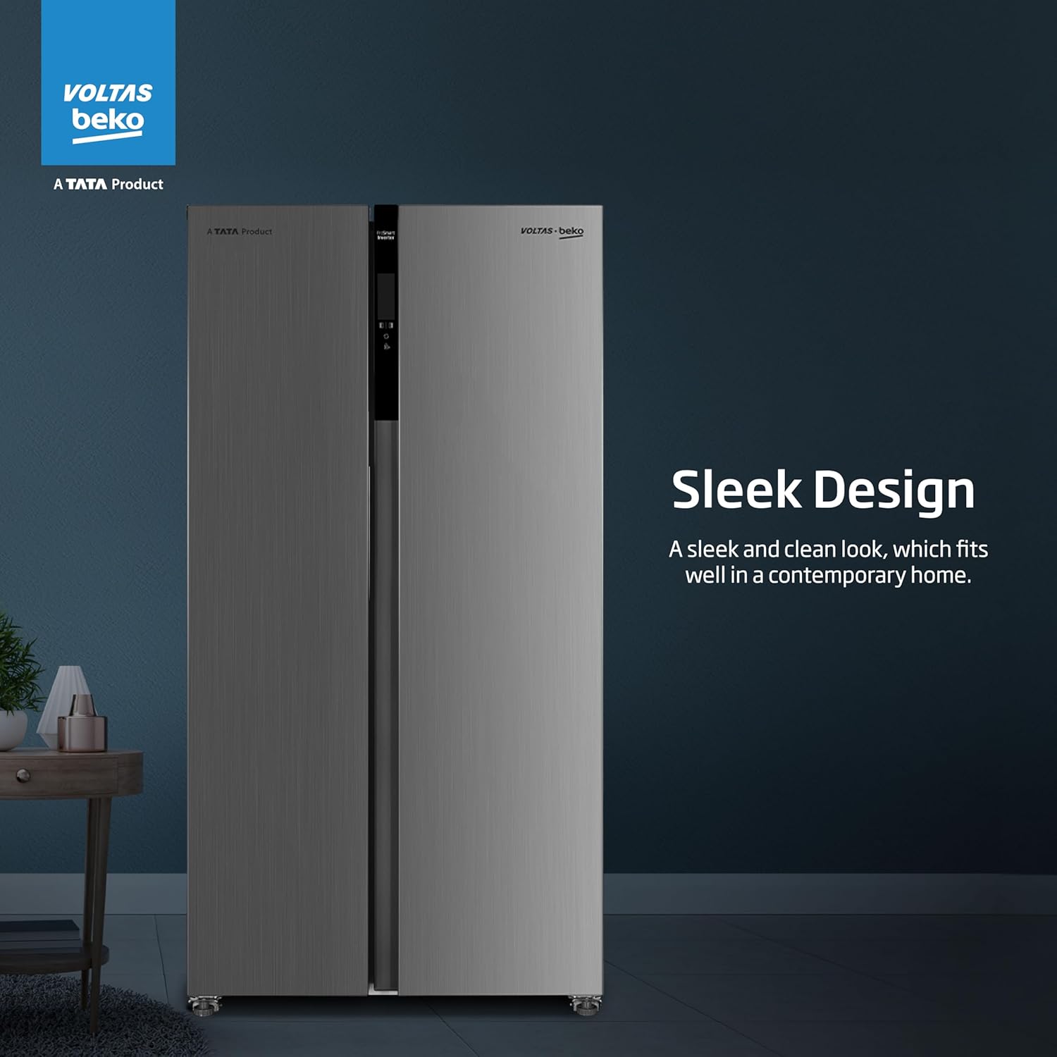 Voltas Beko, A Tata Product 563 L Side by Side Frost Free Refrigerator with ProSmart Inverter Compressor (RSB585/FPV300RXID, INOX steel, Active Fresh Blue Light) - View 3