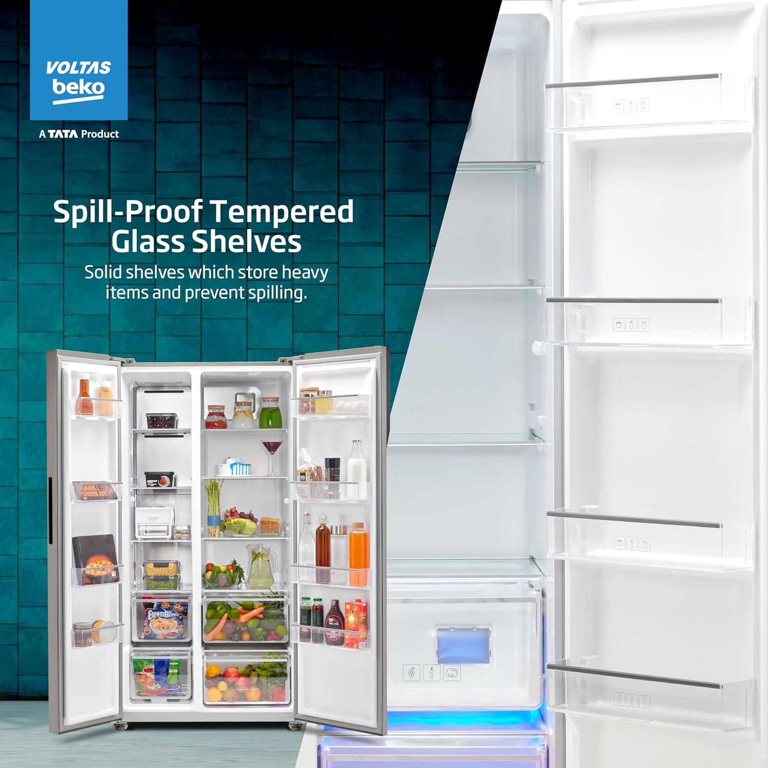 Voltas Beko, A Tata Product 563 L Side by Side Frost Free Refrigerator with ProSmart Inverter Compressor (RSB585/FPV300RXID, INOX steel, Active Fresh Blue Light) - View 4
