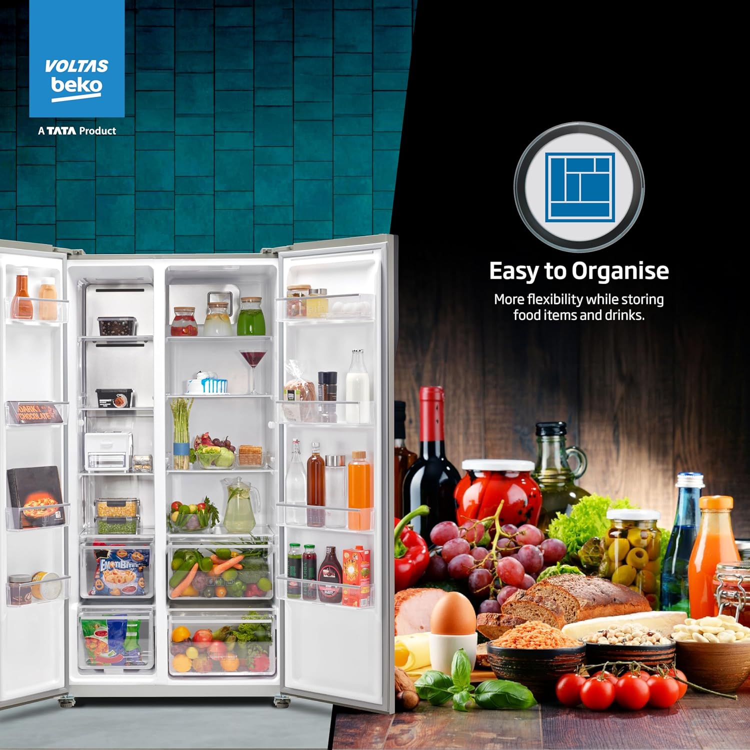 Voltas Beko, A Tata Product 563 L Side by Side Frost Free Refrigerator with ProSmart Inverter Compressor (RSB585/FPV300RXID, INOX steel, Active Fresh Blue Light) - View 5