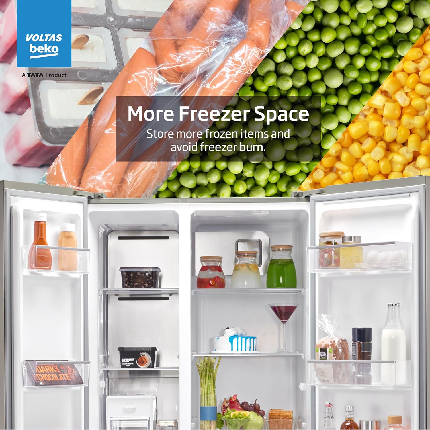 Voltas Beko, A Tata Product 563 L Side by Side Frost Free Refrigerator with ProSmart Inverter Compressor (RSB585/FPV300RXID, INOX steel, Active Fresh Blue Light) - View 6