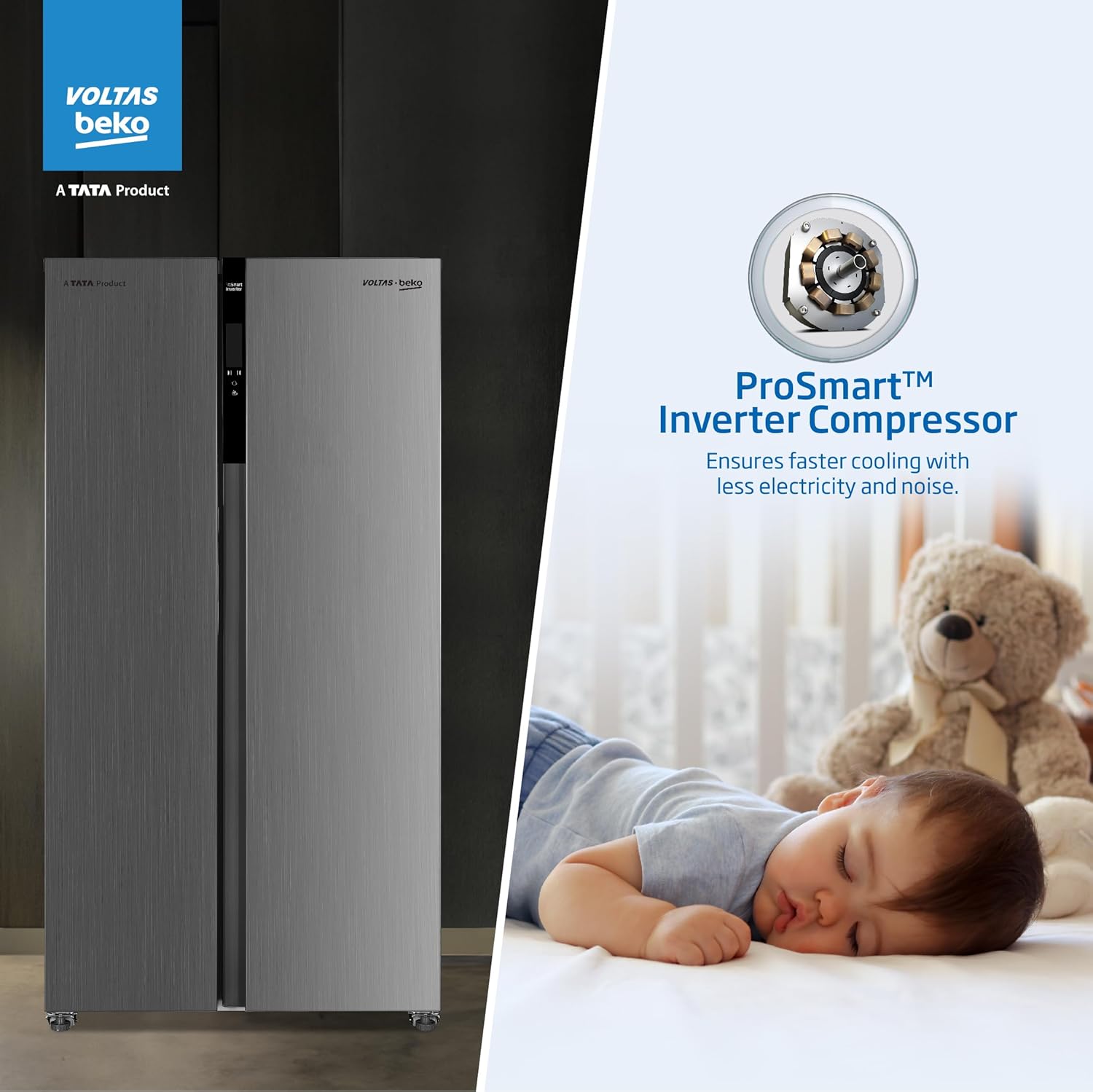 Voltas Beko, A Tata Product 563 L Side by Side Frost Free Refrigerator with ProSmart Inverter Compressor (RSB585/FPV300RXID, INOX steel, Active Fresh Blue Light) - View 9