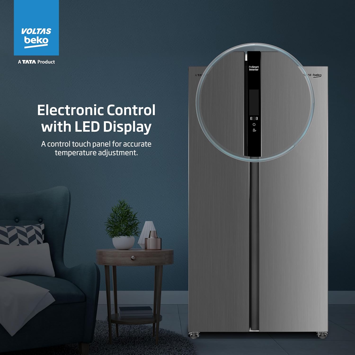 Voltas Beko, A Tata Product 563 L Side by Side Frost Free Refrigerator with ProSmart Inverter Compressor (RSB585/FPV300RXID, INOX steel, Active Fresh Blue Light) - View 10