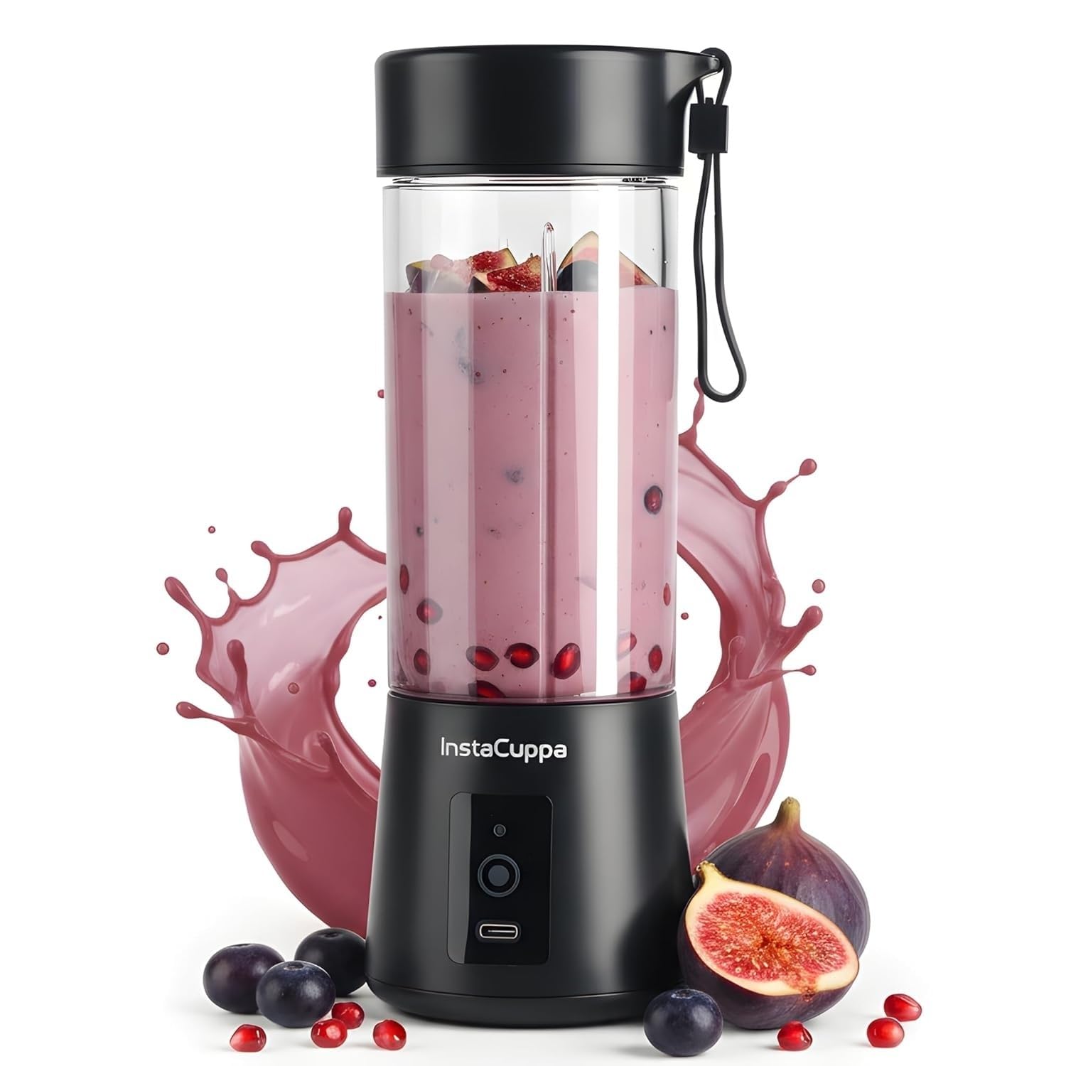 InstaCuppa Portable Blender for Smoothie and Juices, Milk Shakes, Crushing Ice, USB Rechargeable Blender Machine for Kitchen with 2000 mAh Battery, 150 W Motor, 400 ML, Built-in Jar (Normal Edition)