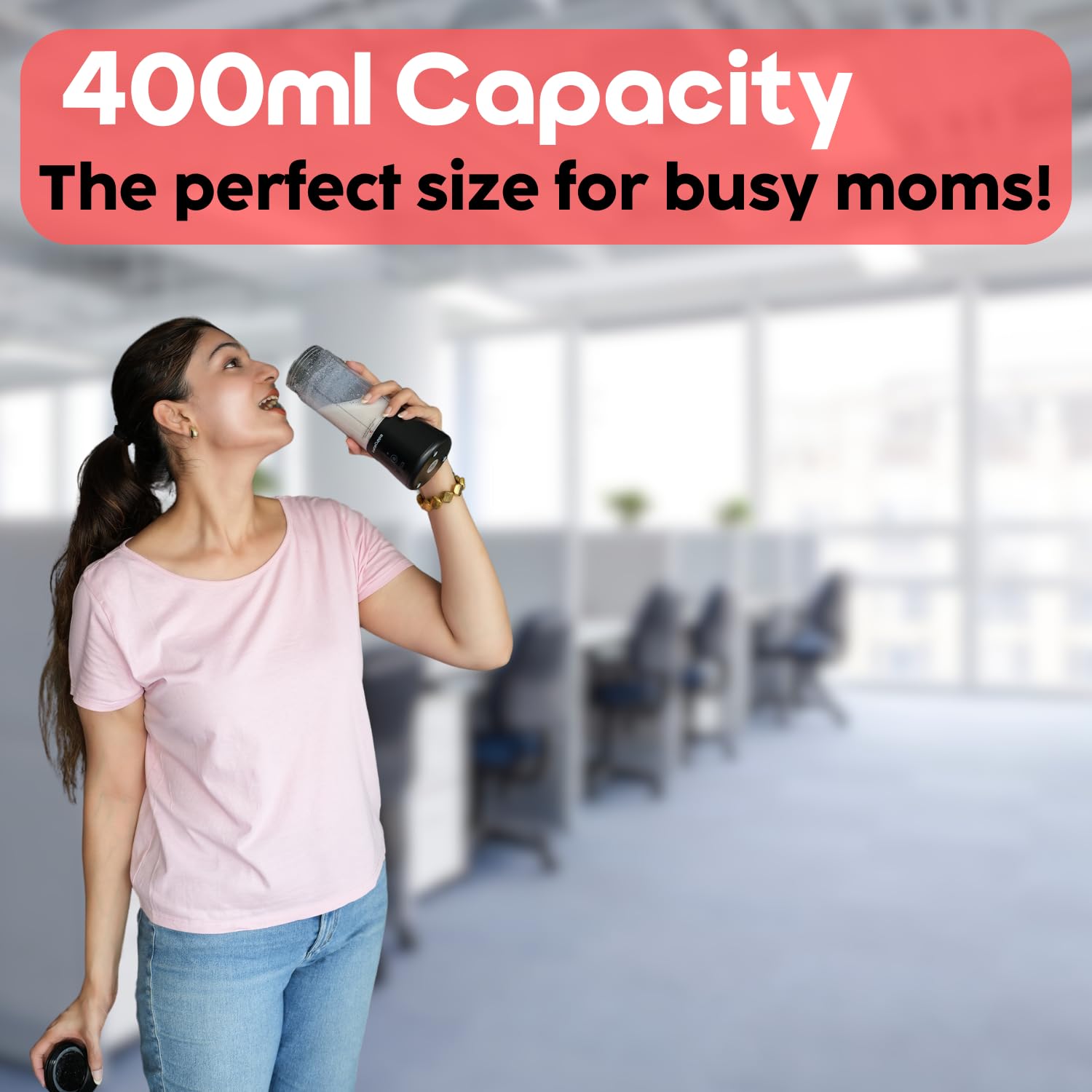 InstaCuppa Portable Blender for Smoothie and Juices, Milk Shakes, Crushing Ice, USB Rechargeable Blender Machine for Kitchen with 2000 mAh Battery, 150 W Motor, 400 ML, Built-in Jar (Normal Edition) - View 5