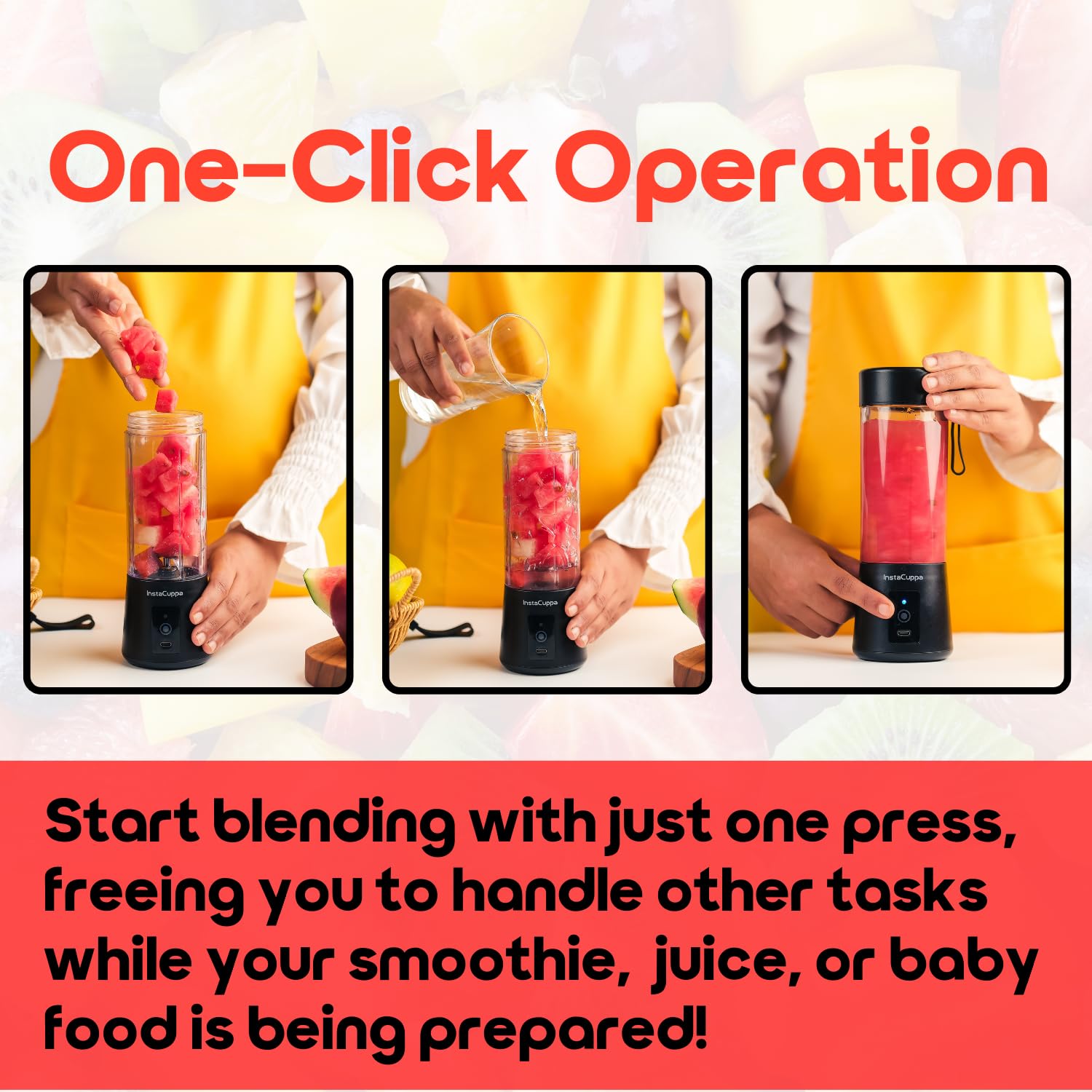 InstaCuppa Portable Blender for Smoothie and Juices, Milk Shakes, Crushing Ice, USB Rechargeable Blender Machine for Kitchen with 2000 mAh Battery, 150 W Motor, 400 ML, Built-in Jar (Normal Edition) - View 7