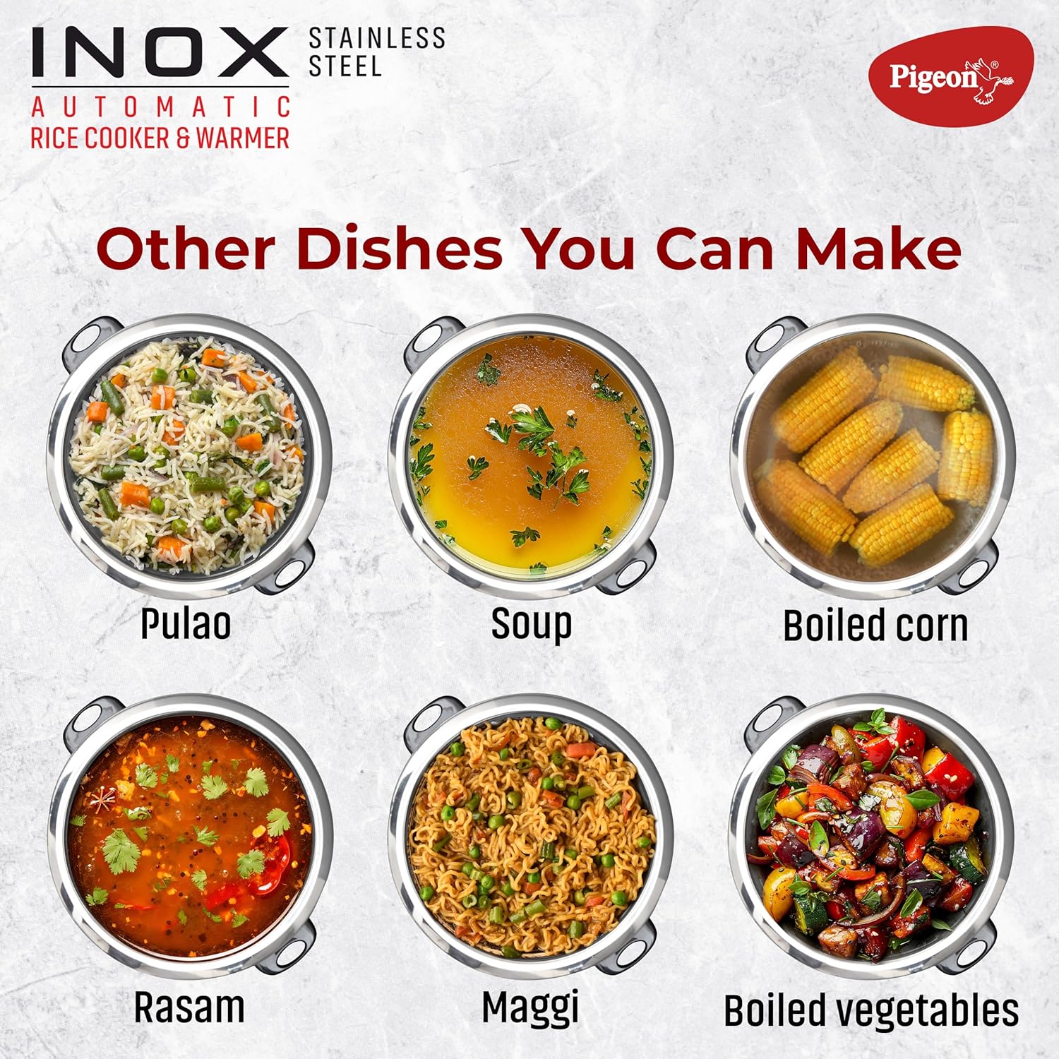 Pigeon Inox Rice Cooker with Single pot, 1 litres | Stainless Steel Lid | 400 Watts | 1 Steel Cooking Pot | Measuring Cup | Spatula | Energy Efficient Cooking - View 5