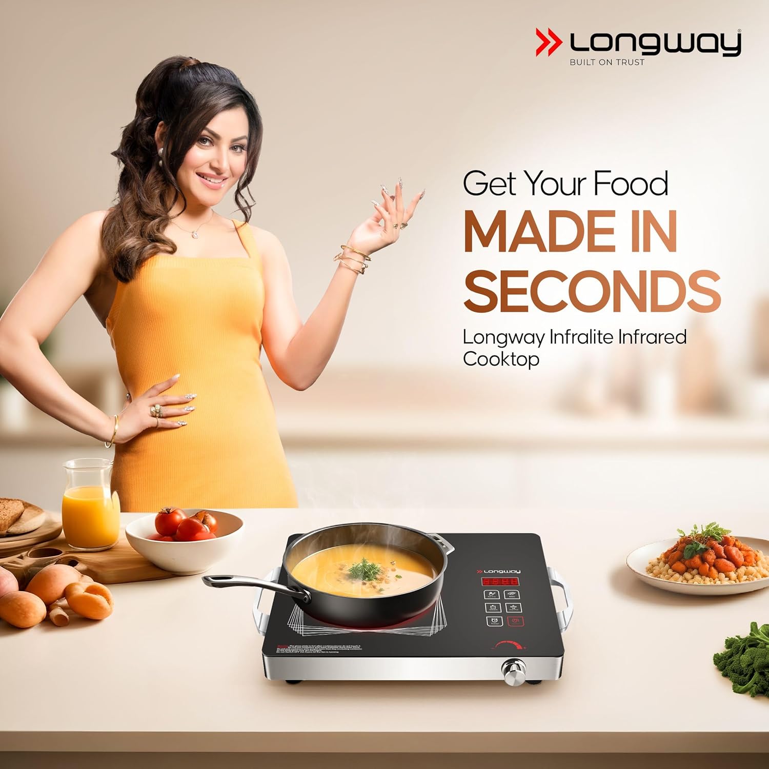 Longway Infralite Pro 2200W Infrared Induction Cooktop with Steel Grill Rack, Crystal Glass Top, Touch Panel & Digital Display, 4 Preset Modes – Stir Fry, BBQ, Hot Pot & Steam, Black - View 7