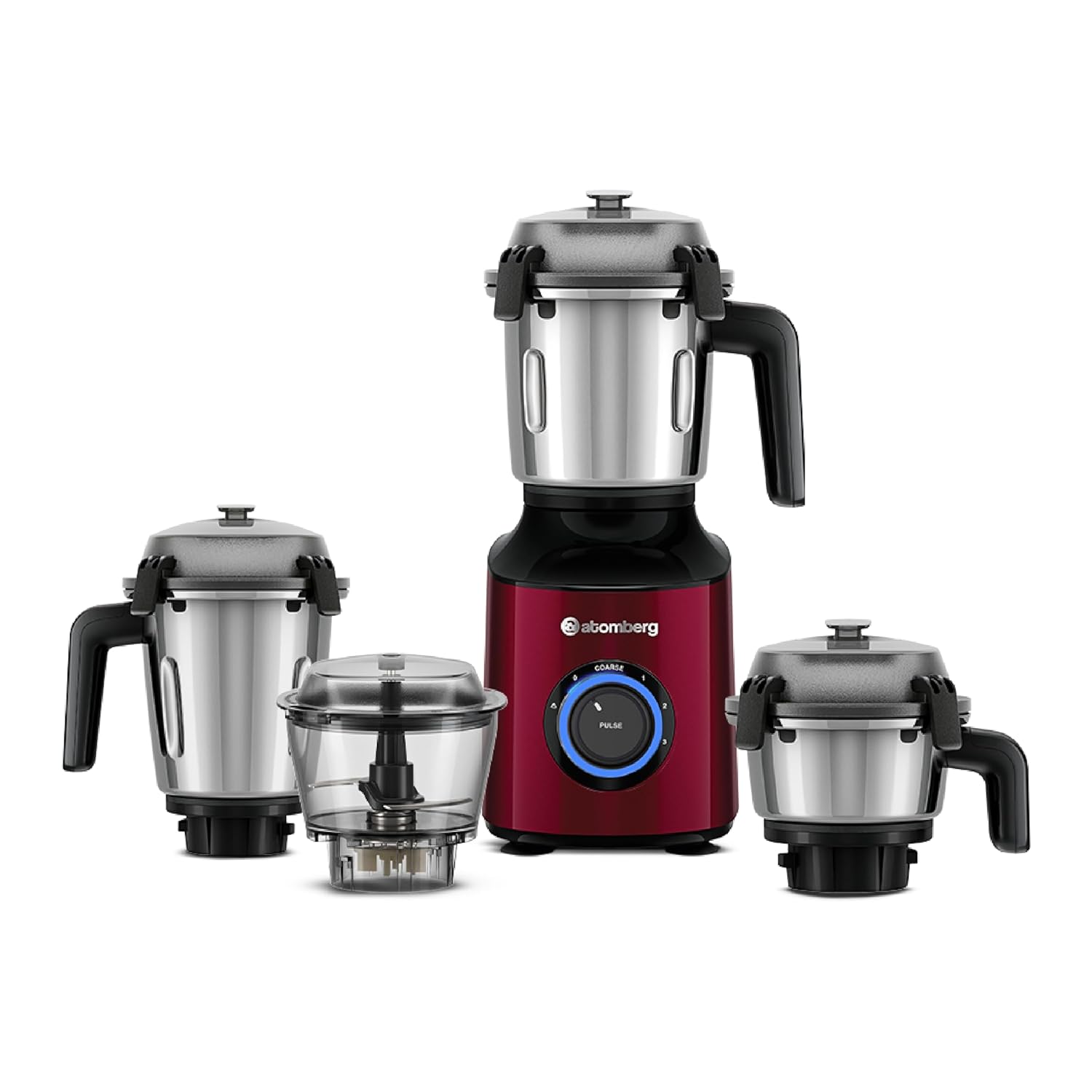 Atomberg Zenova Mixer Grinder for Kitchen with Intelligent BLDC Motor | Unique Coarse Mode for Silbatta-like Texture | 4 Jars incl. Chopper | Hands-Free Operation | Safety Features | Red Wine
