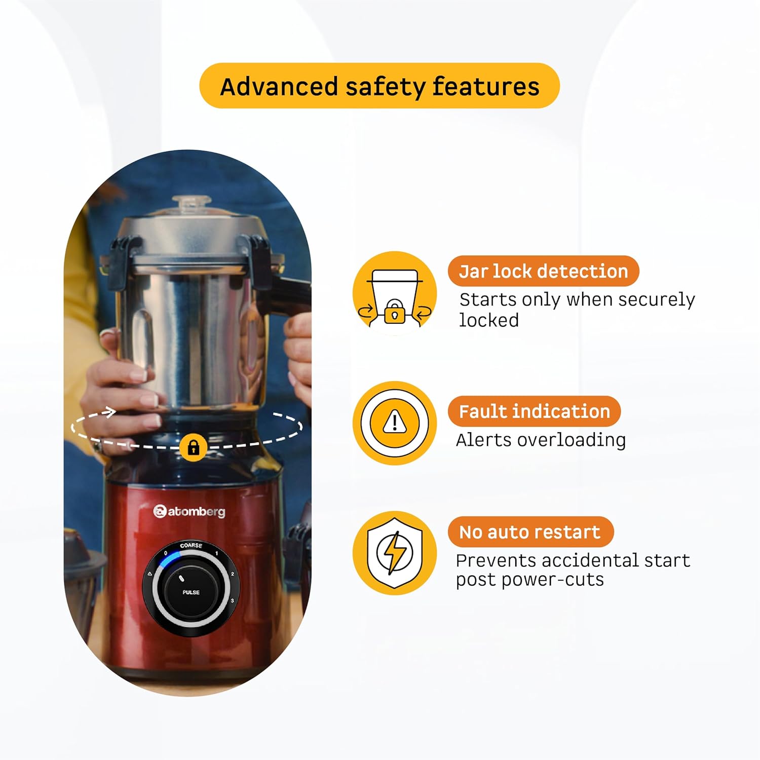 Atomberg Zenova Mixer Grinder for Kitchen with Intelligent BLDC Motor | Unique Coarse Mode for Silbatta-like Texture | 4 Jars incl. Chopper | Hands-Free Operation | Safety Features | Red Wine - View 7