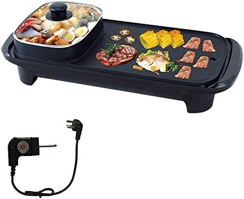 Portable Electric Hot Pot and Grill - Multifunction Cooking Machine for Home, Thai and Korean BBQ - Double Pot Design, 1350W