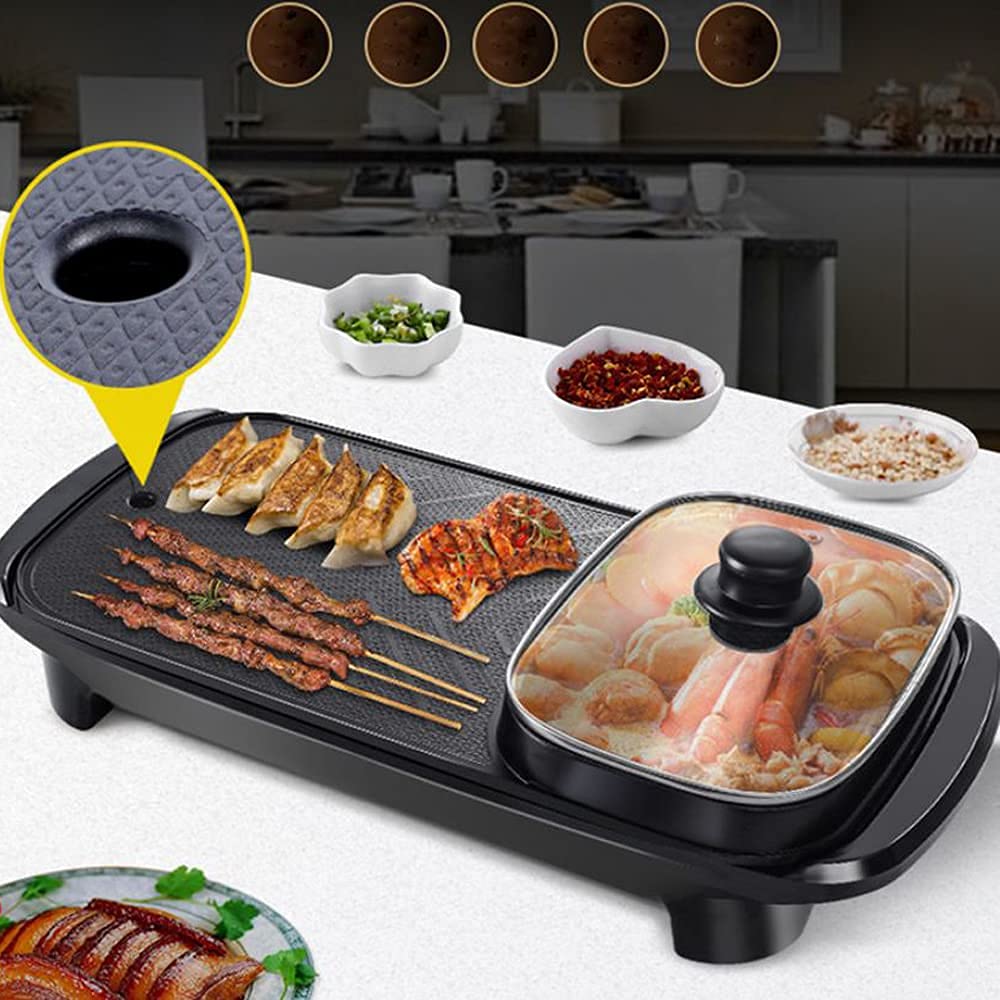 Portable Electric Hot Pot and Grill - Multifunction Cooking Machine for Home, Thai and Korean BBQ - Double Pot Design, 1350W - View 5