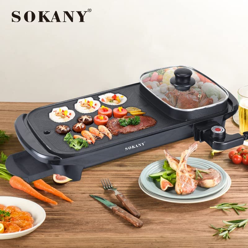Portable Electric Hot Pot and Grill - Multifunction Cooking Machine for Home, Thai and Korean BBQ - Double Pot Design, 1350W - View 6