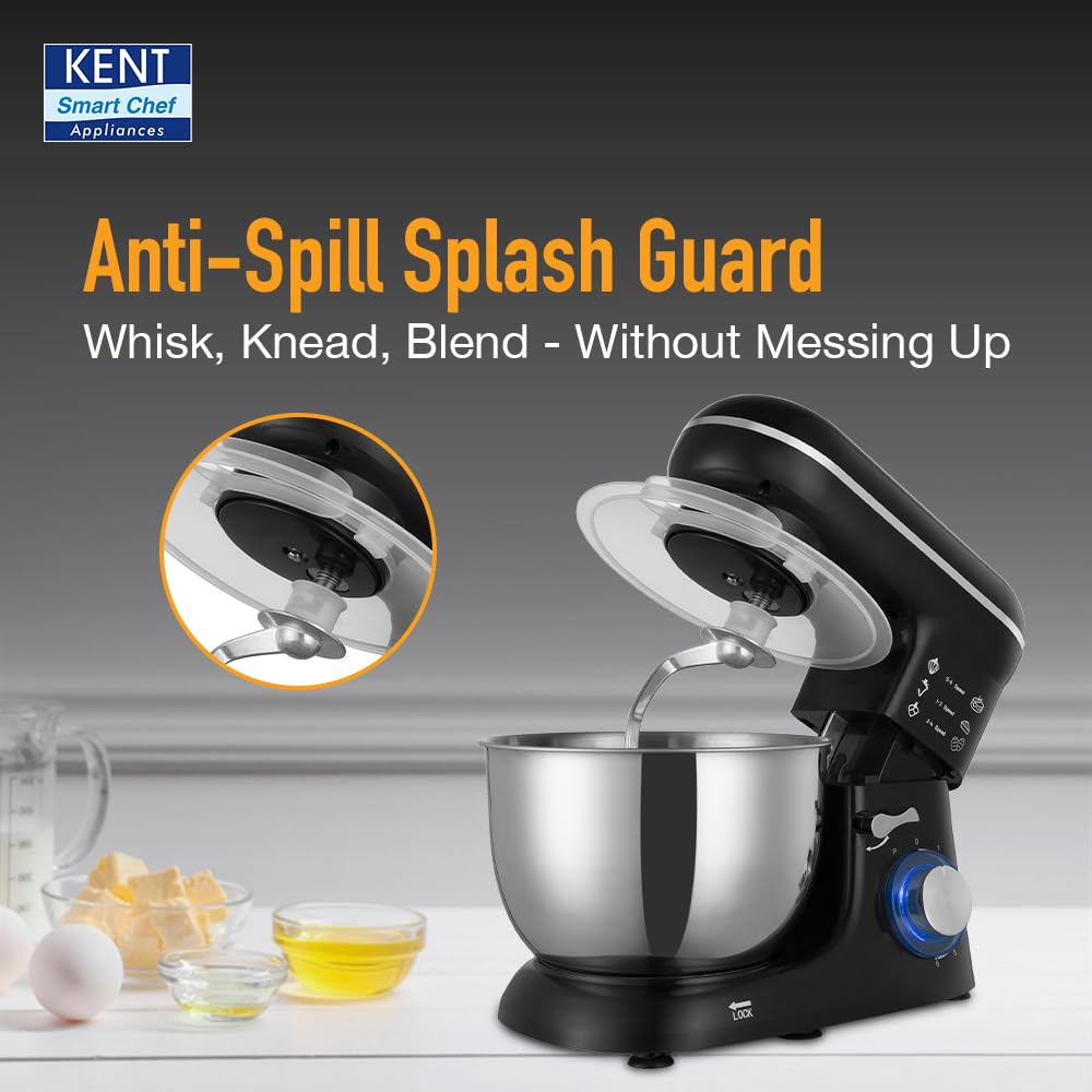 KENT Stand Mixer 1300 W | Ideal To Whisk, Mix &amp; Knead | 5L Stainless Steel Bowl | 6 Speed Setting &amp; Pulse Function | 100% Copper Motor | Included Component Whisker, Dough Hook &amp; Beater | Silver&amp;Black - View 5