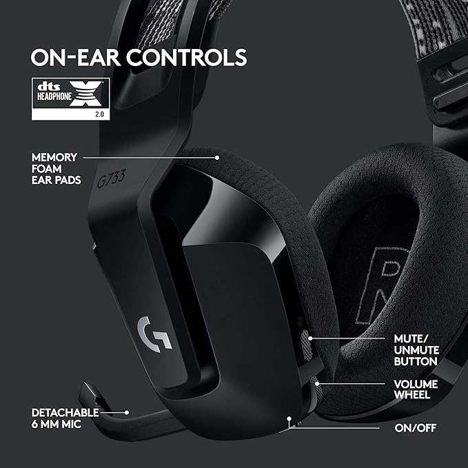 Logitech G 733 Lightspeed Over Ear Wireless Gaming Headset with Suspension Headband, LIGHTSYNC RGB, Blue VO!CE Mic Technology and PRO-G Audio Drivers - View 2