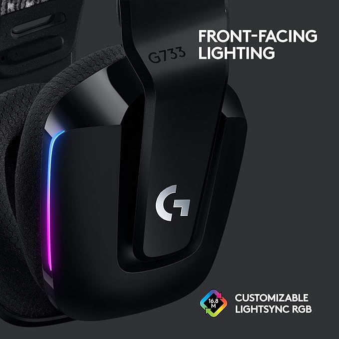 Logitech G 733 Lightspeed Over Ear Wireless Gaming Headset with Suspension Headband, LIGHTSYNC RGB, Blue VO!CE Mic Technology and PRO-G Audio Drivers - View 3
