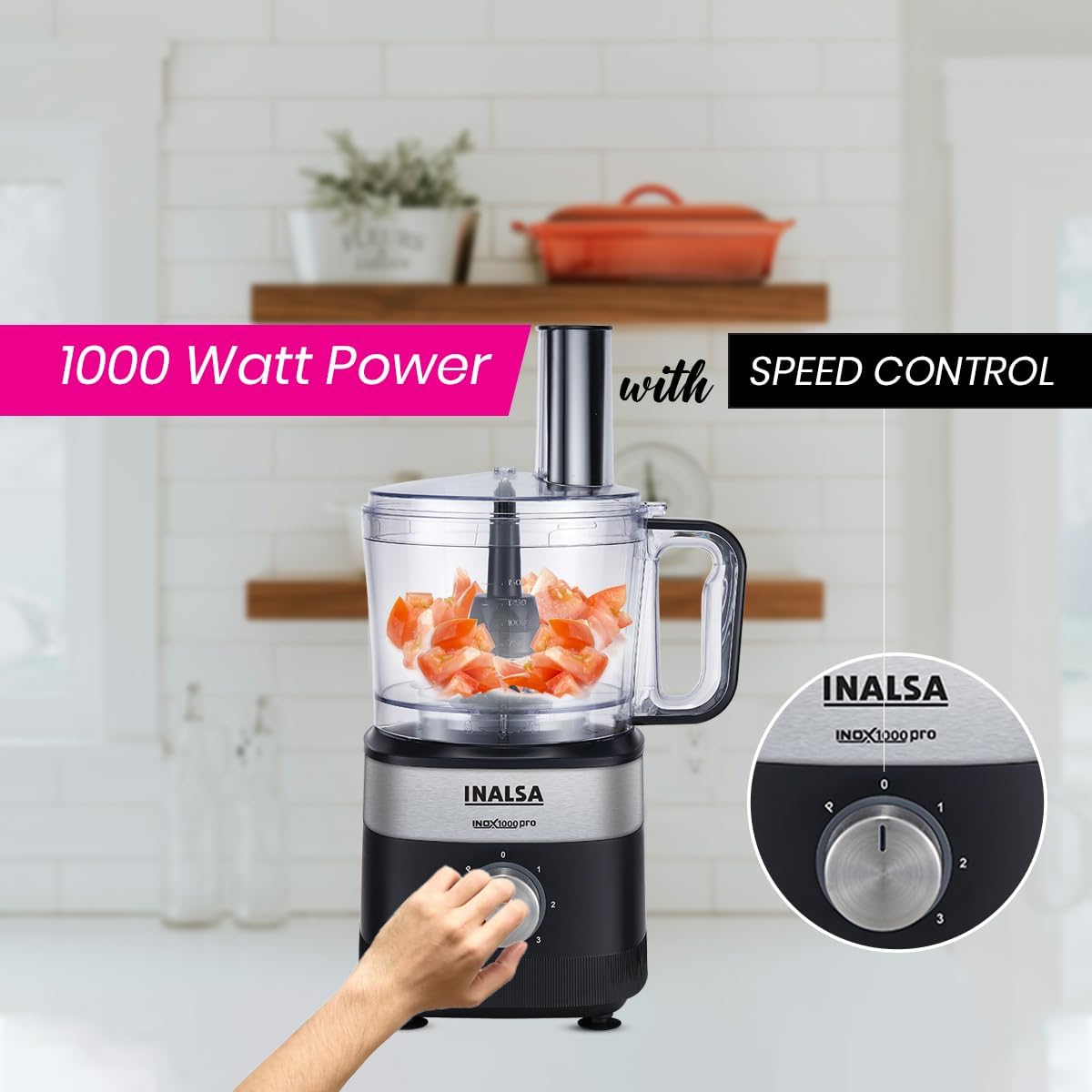 INALSA Food Processor For Kitchen With Mixer Grinder Juicer|1000 W Copper Motor|2.5L Processing Jar|Chopping,Kneading Blade|Citrus Juicer|Shredding,Slicing,Whisker&French Fries Cutter (Inox 1000 Pro) - View 6