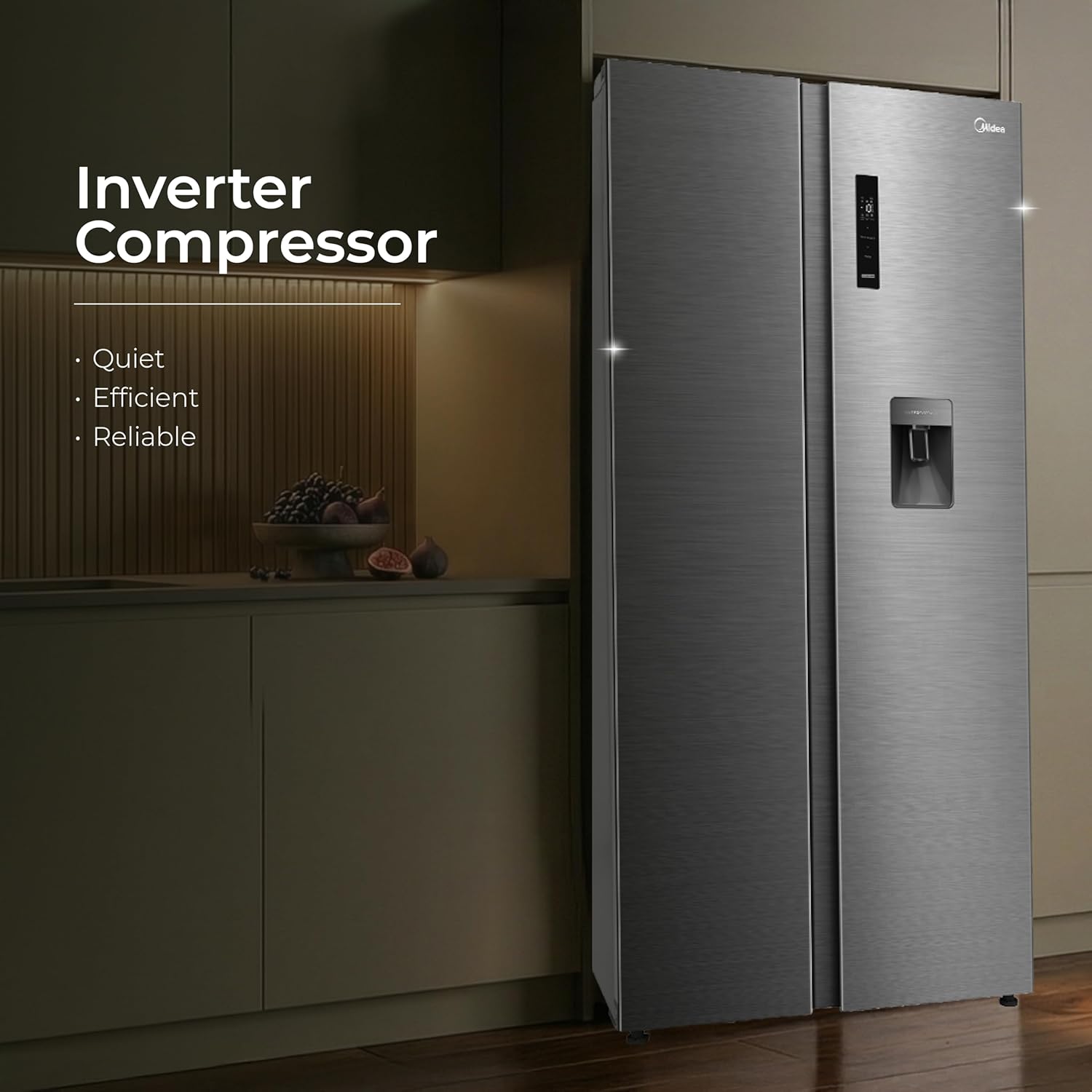 Midea 560 L Side by Side Refrigerator, Inverter Compressor, Multi Air Flow Cooling, Water Dispenser (MDRS704FGF46 Frost Free, Energy Efficient, Large Capacity, Bru-Steel Finish) - View 9
