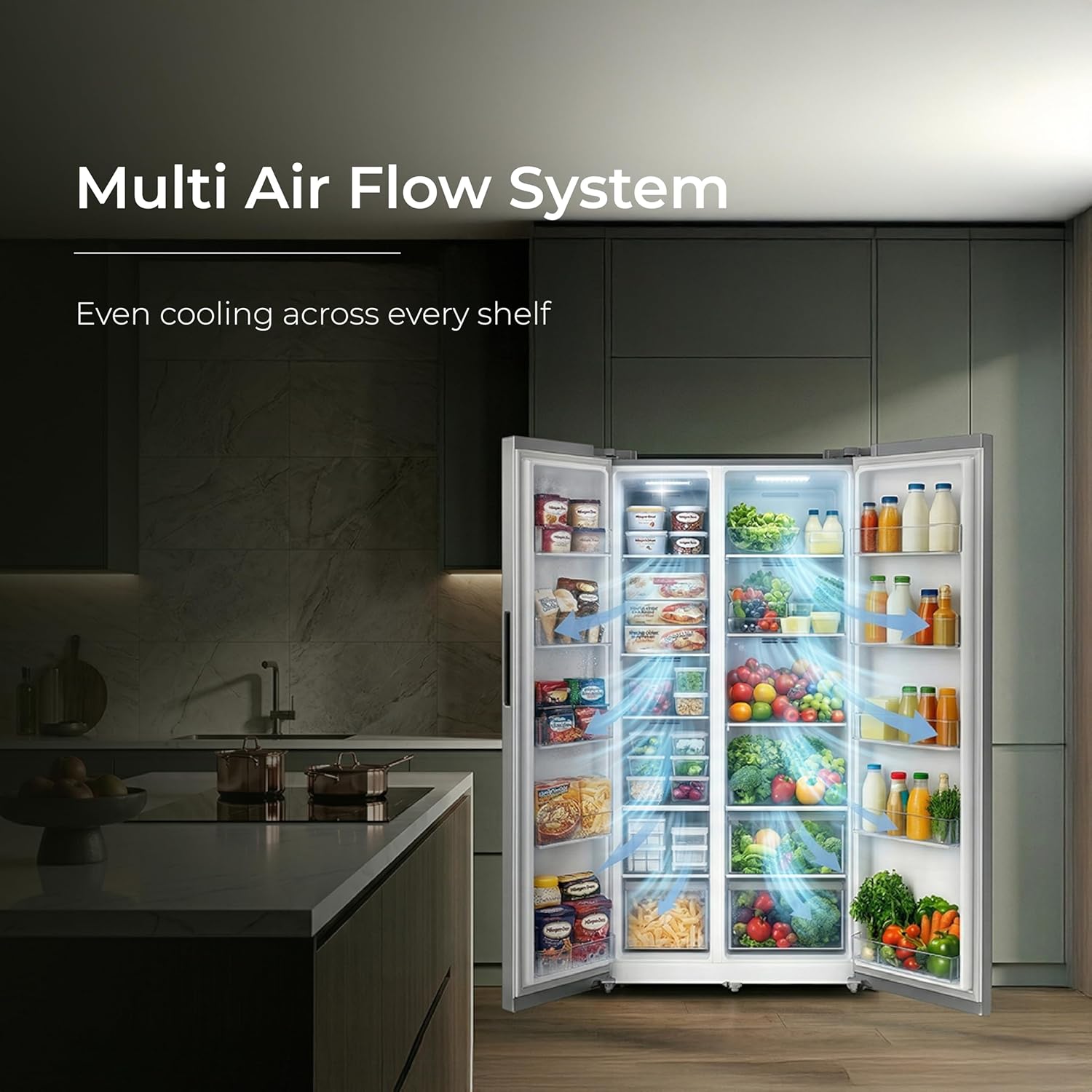 Midea 560 L Side by Side Refrigerator, Inverter Compressor, Multi Air Flow Cooling, Water Dispenser (MDRS704FGF46 Frost Free, Energy Efficient, Large Capacity, Bru-Steel Finish) - View 10