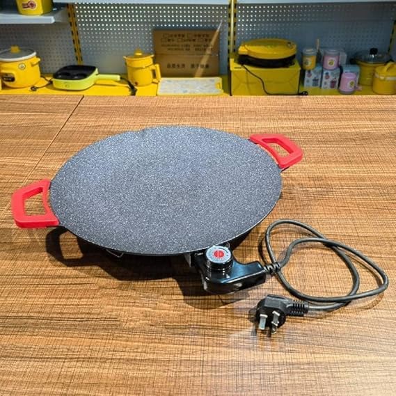 Electric Non Stick Frying Pan | Smokeless BBQ Grill Tandoori Pan For Cooking Indoor Outdoor,800 Watts | Tray with Adjustable Temperature Control | Multipurpose Chicken Fry Pan Tawa - View 3