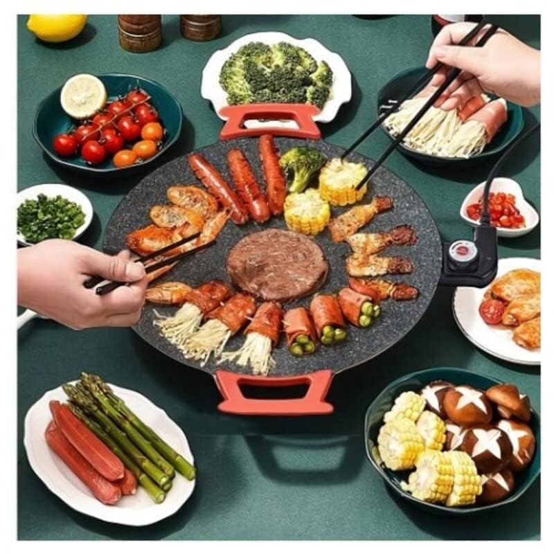 Electric Non Stick Frying Pan | Smokeless BBQ Grill Tandoori Pan For Cooking Indoor Outdoor,800 Watts | Tray with Adjustable Temperature Control | Multipurpose Chicken Fry Pan Tawa - View 5