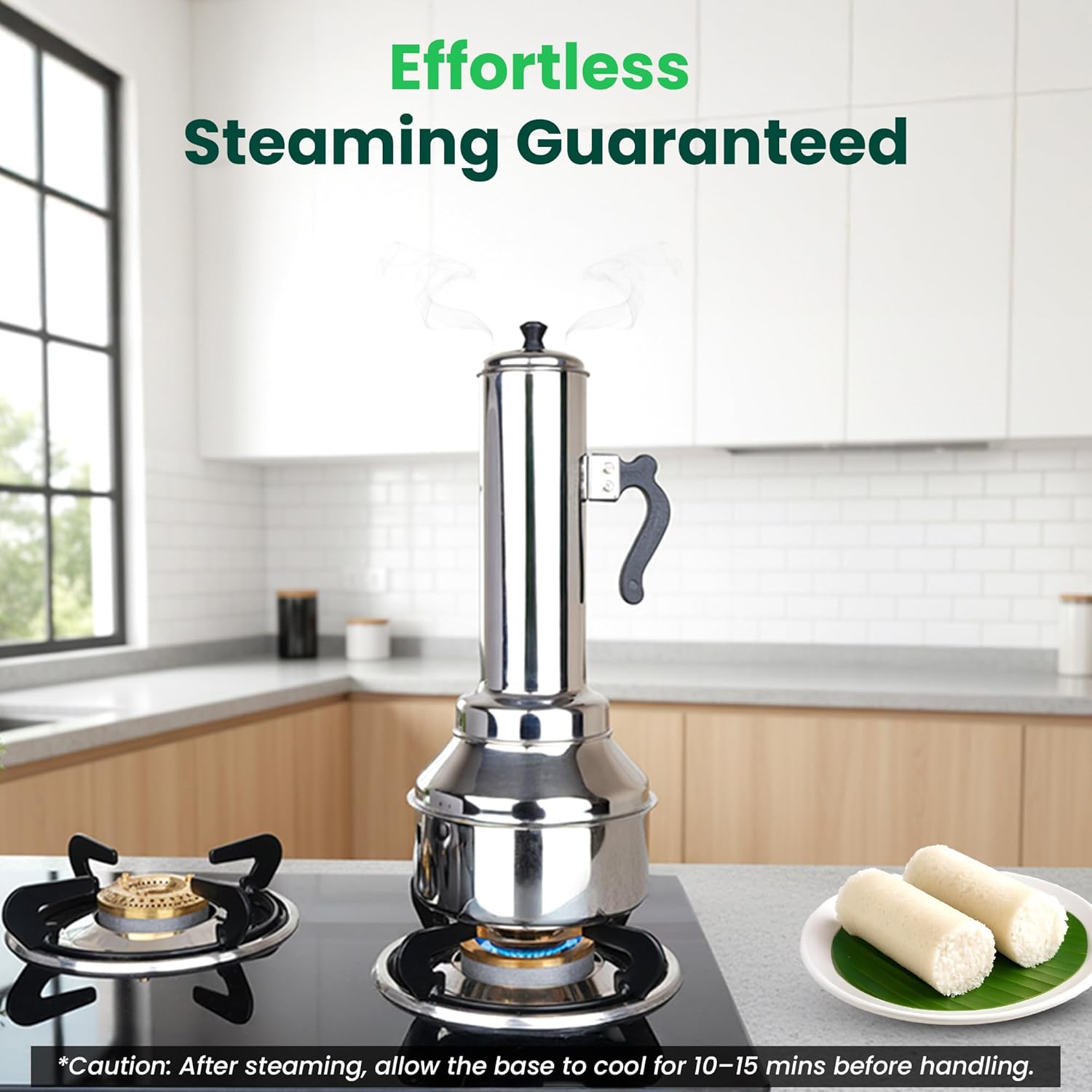 The Indus Valley Stainless Steel Puttu Maker with Bakelite Handle |33.5cm, 0.40kg Gas & Induction Friendly |100% Toxin-Free, Naturally Non-Stick, Long Lasting - View 2