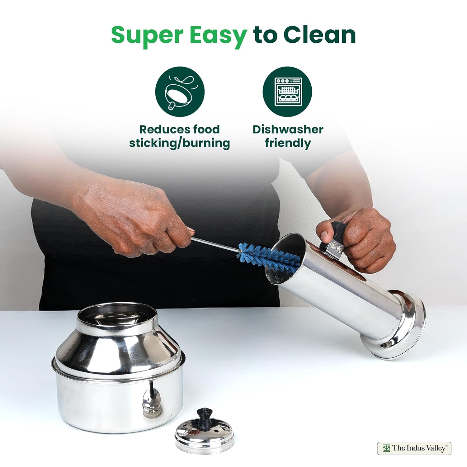 The Indus Valley Stainless Steel Puttu Maker with Bakelite Handle |33.5cm, 0.40kg Gas & Induction Friendly |100% Toxin-Free, Naturally Non-Stick, Long Lasting - View 6
