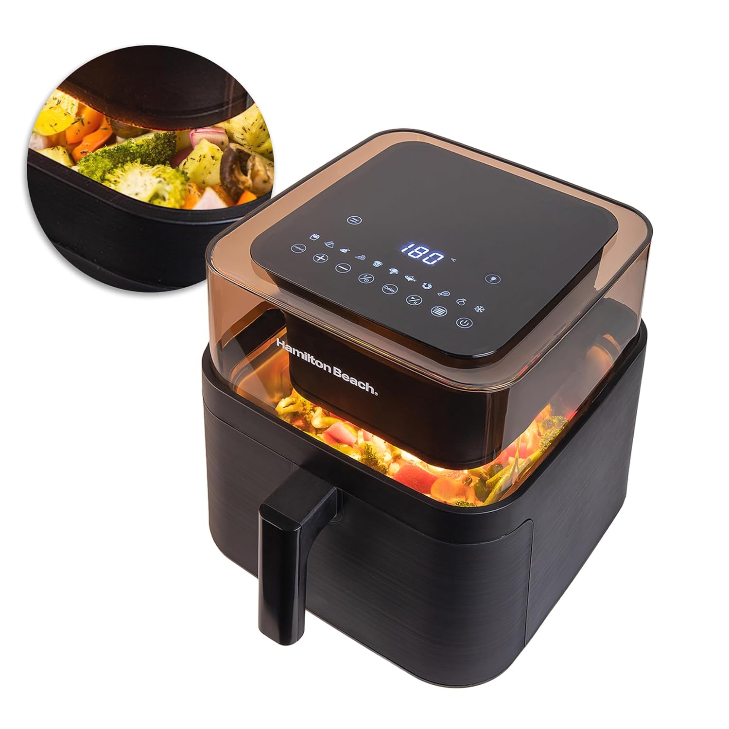 Hamilton Beach Digital Black Air fryer 7.2L with 100% Toxin Free Silicone Coating,1700 Watts,Tested on 138 parameters for Metals,Odour & Microplastics,No PTFE,PFAS,PFOA & BPA,360° Top View,Dehydrate Visit the Hamilton Beach Store