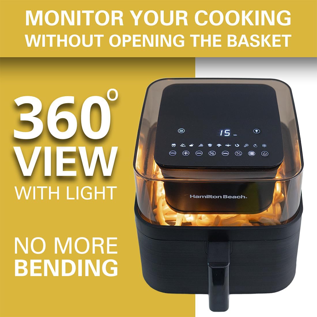 Hamilton Beach Digital Black Air fryer 7.2L with 100% Toxin Free Silicone Coating,1700 Watts,Tested on 138 parameters for Metals,Odour &amp; Microplastics,No PTFE,PFAS,PFOA &amp; BPA,360° Top View,Dehydrate Visit the Hamilton Beach Store - View 3